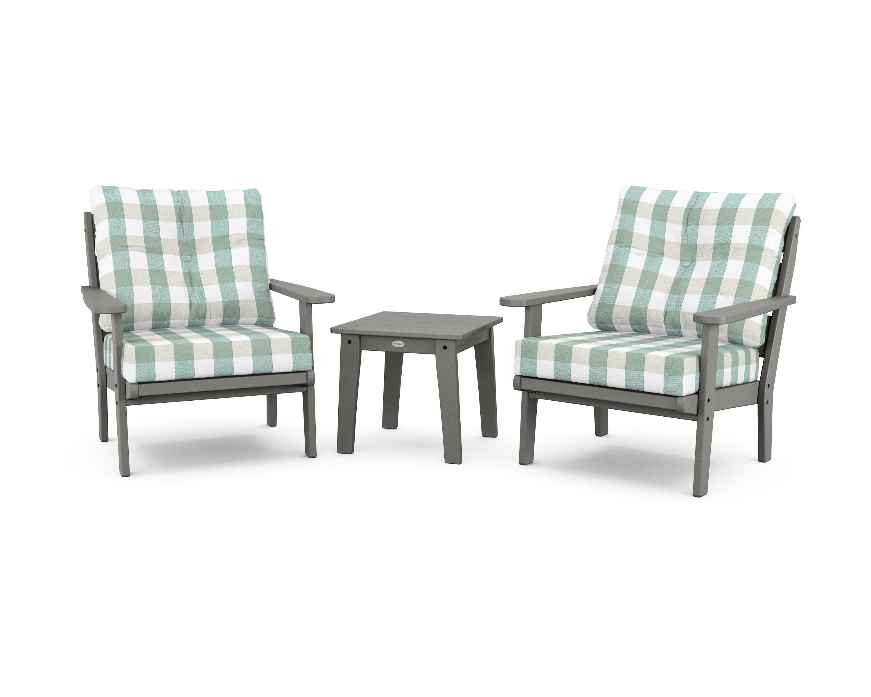 Lakeside 3-Piece Deep Seating Chair Set in Slate Grey / Buffalo Plaid Glacier Spa