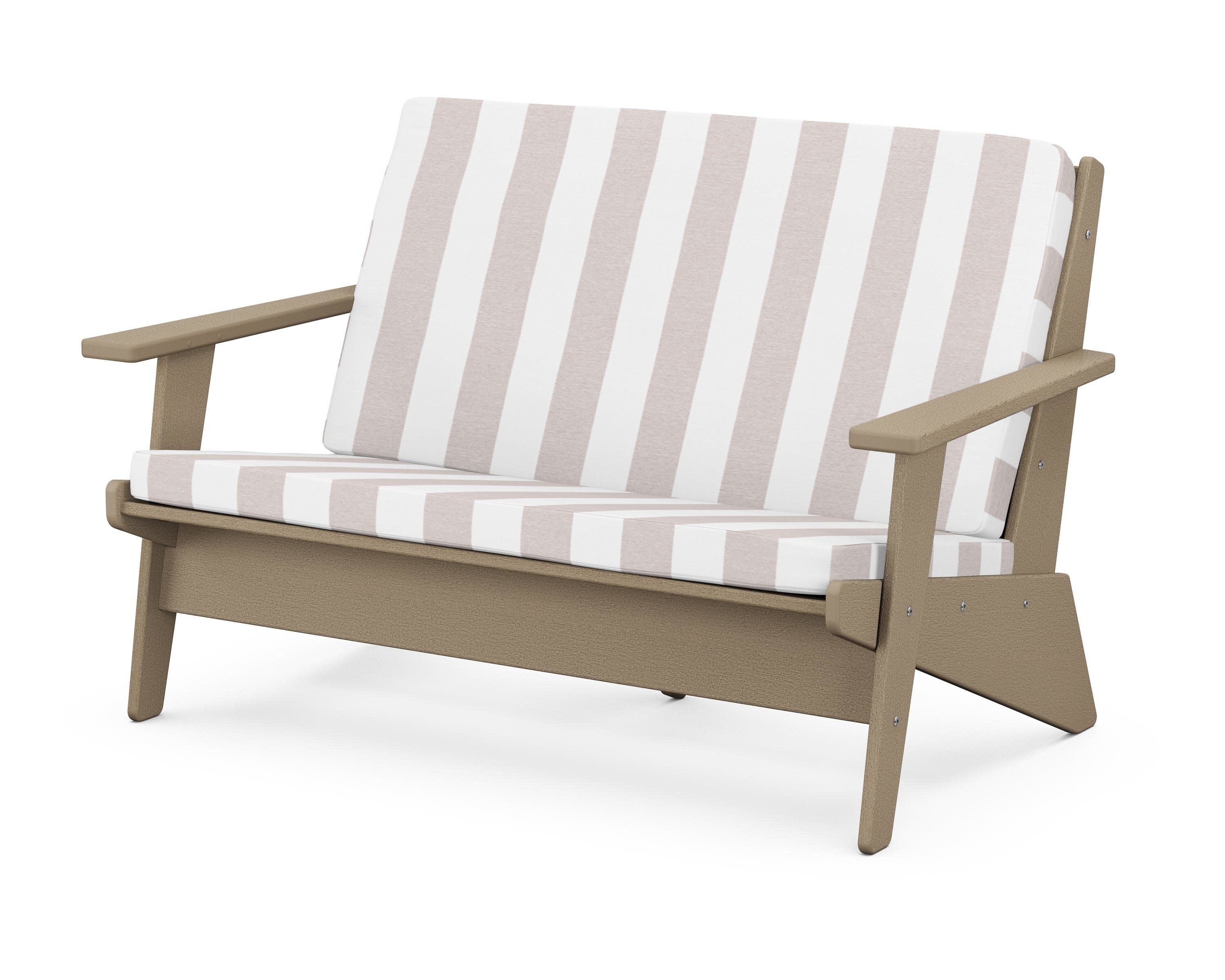 Riviera Modern Lounge Loveseat in Vintage Sahara / Cabana Stripe Dune Burlap
