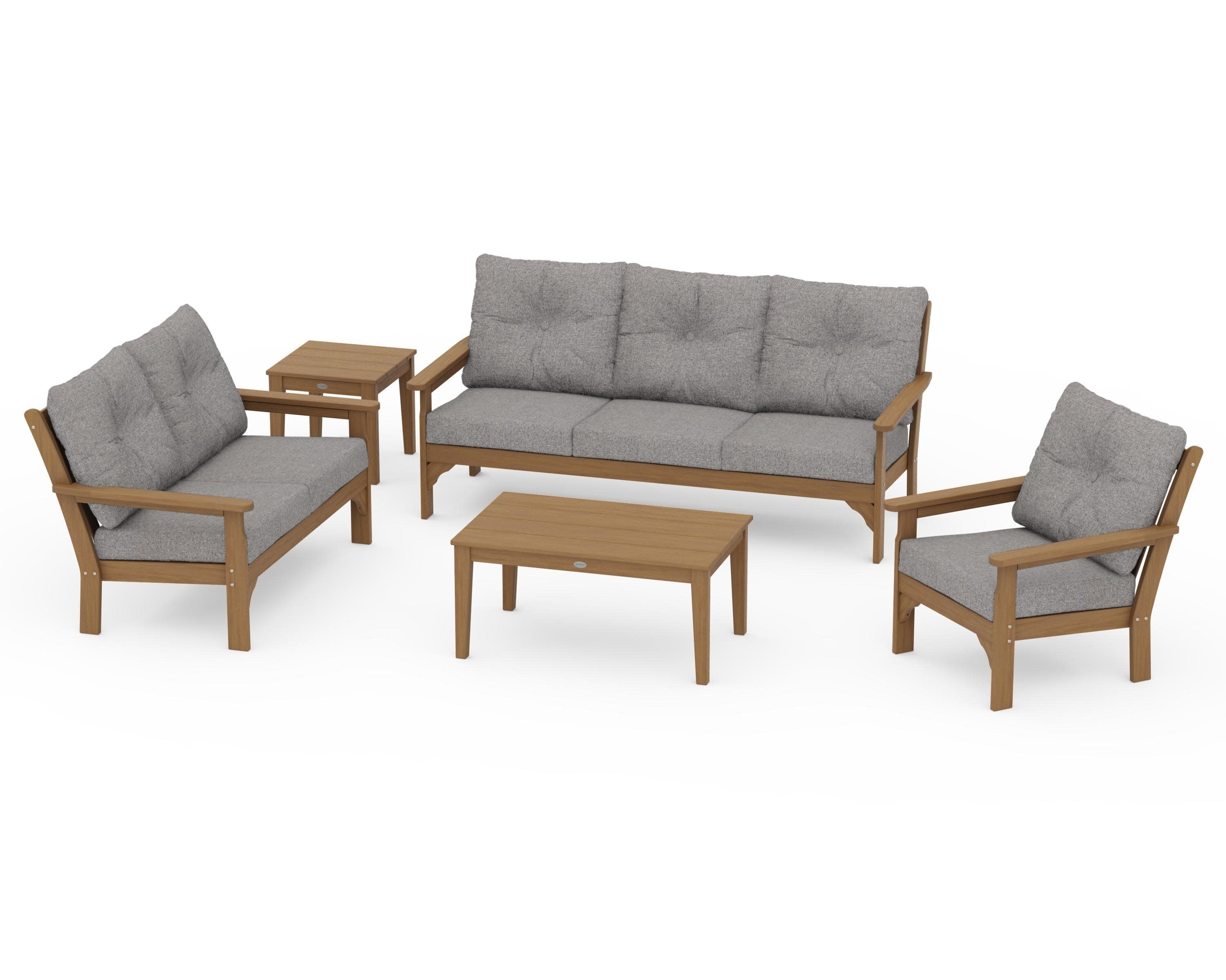 Vineyard 5 Piece Deep Seating Set in Natural / Grey Mist