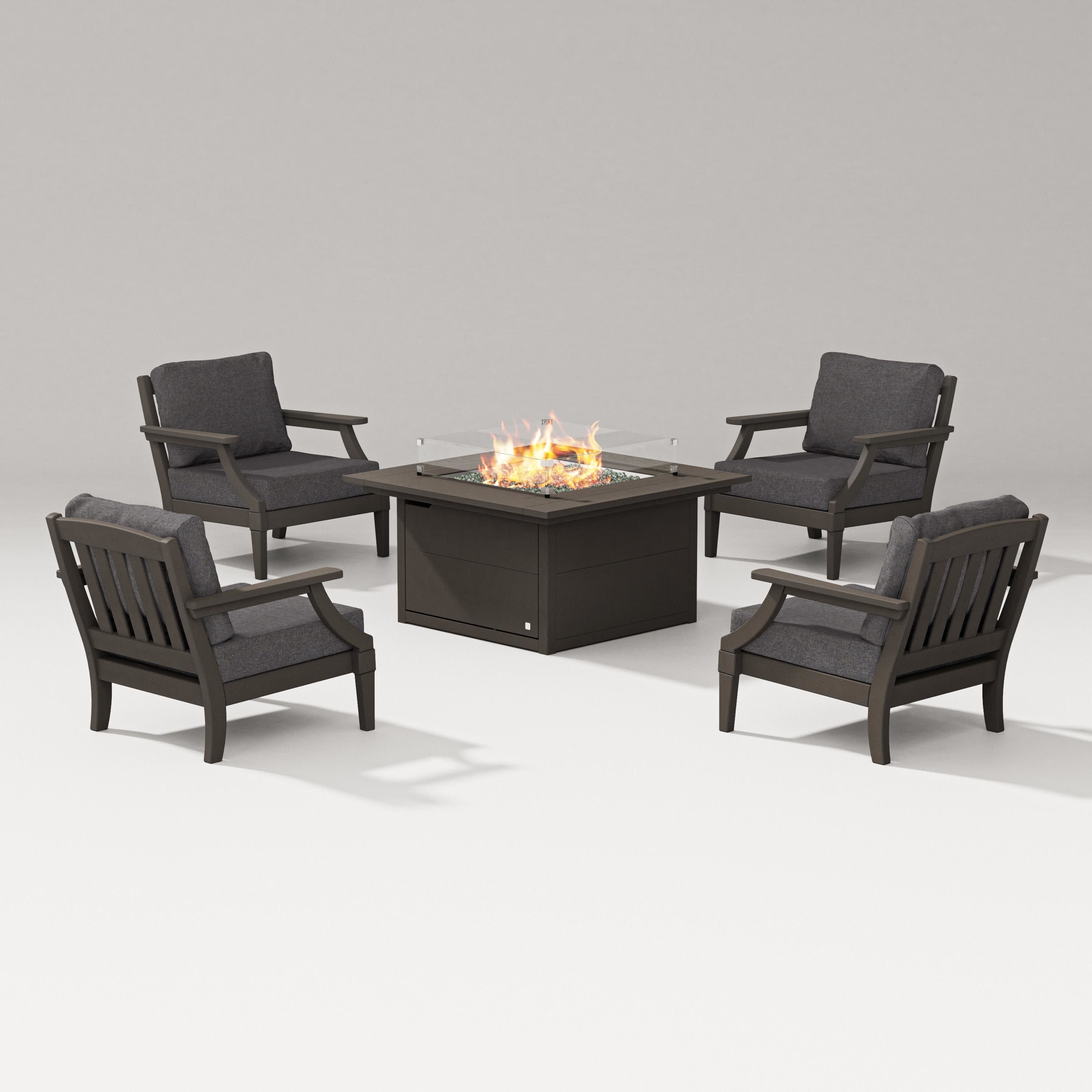 Estate 5-Piece Lounge Fire Table Set in Vintage Coffee / Ash Charcoal
