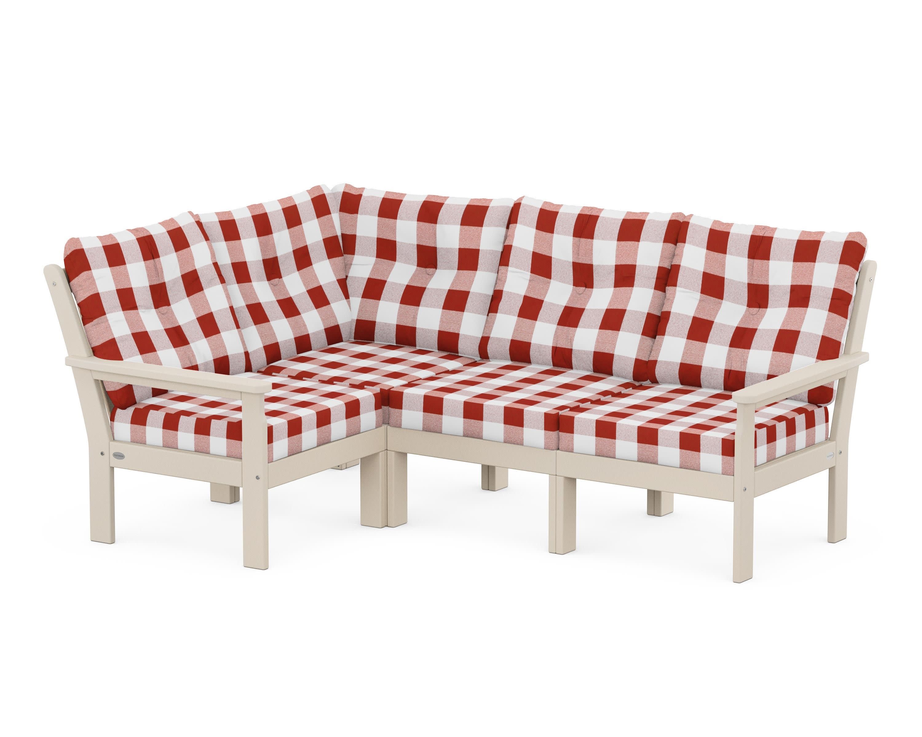 Vineyard 4-Piece Sectional in Sand / Buffalo Plaid Crimson