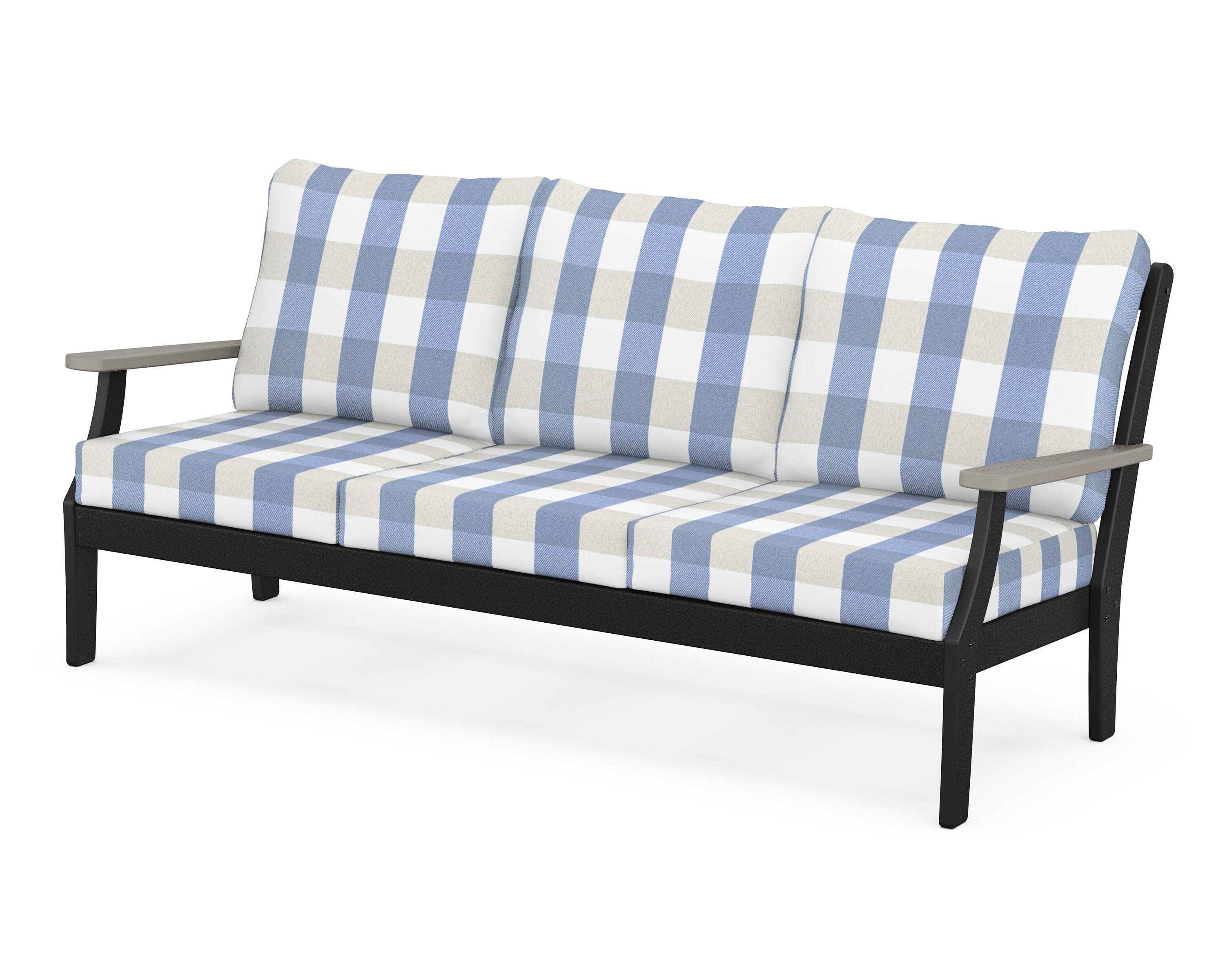Braxton Deep Seating Sofa in Black / Driftwood / Buffalo Plaid Sky Blue