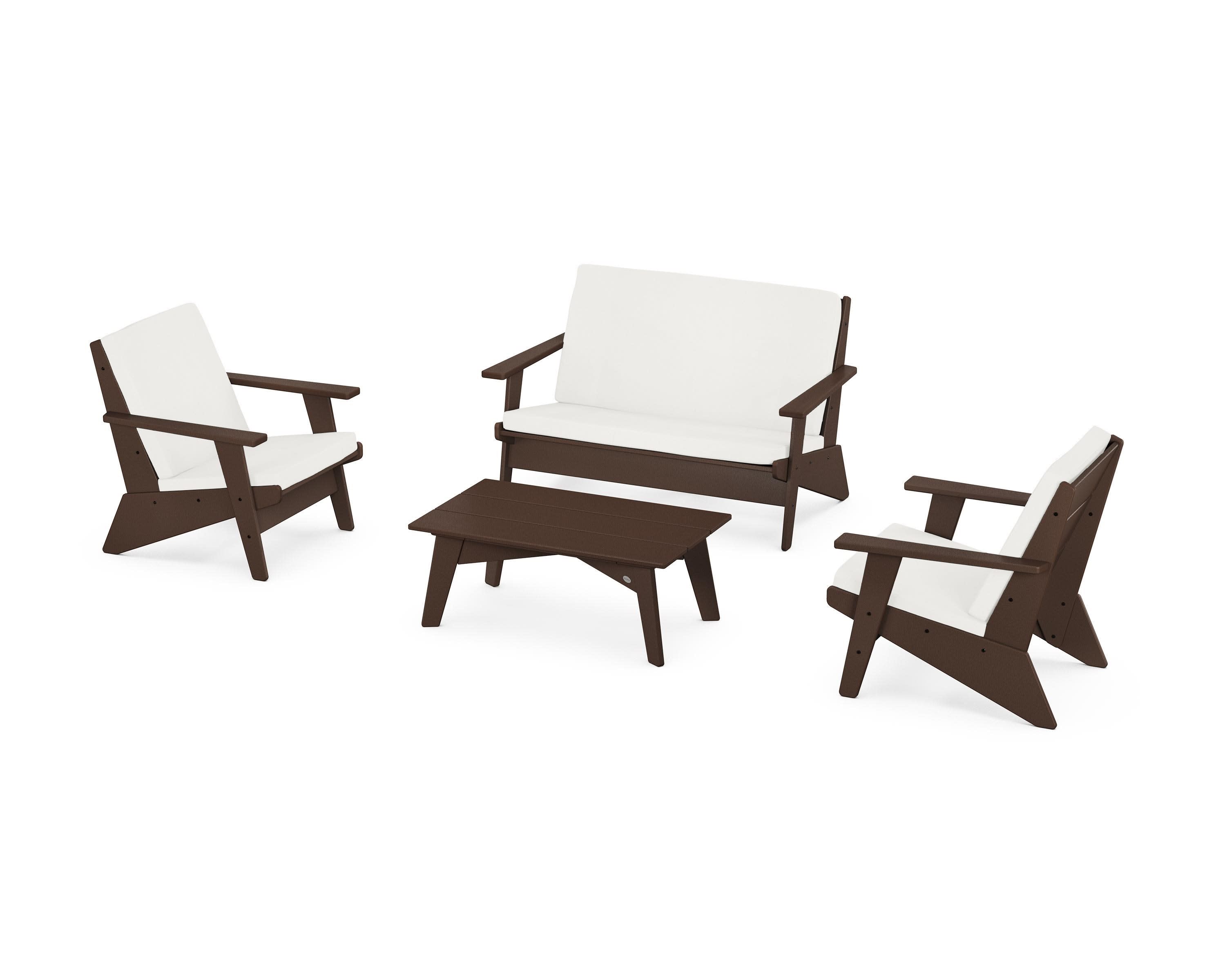 Riviera Modern Lounge 4-Piece Set in Mahogany / Natural Linen