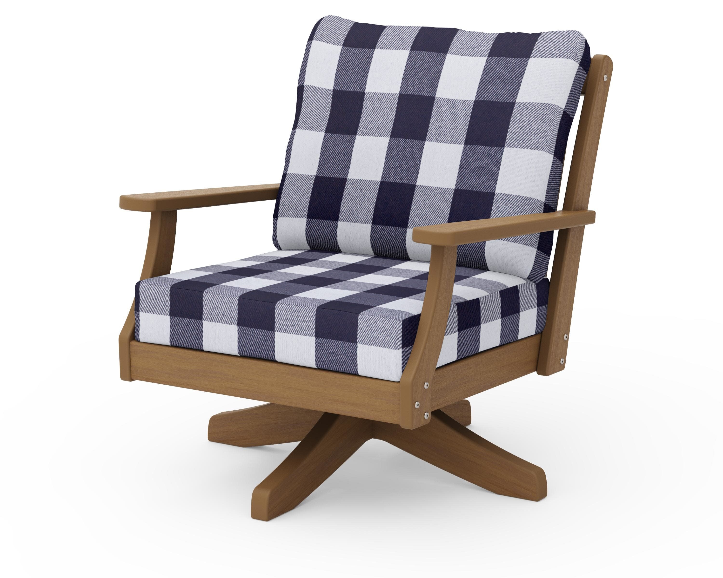 Braxton Deep Seating Swivel Chair in Natural / Buffalo Plaid Navy