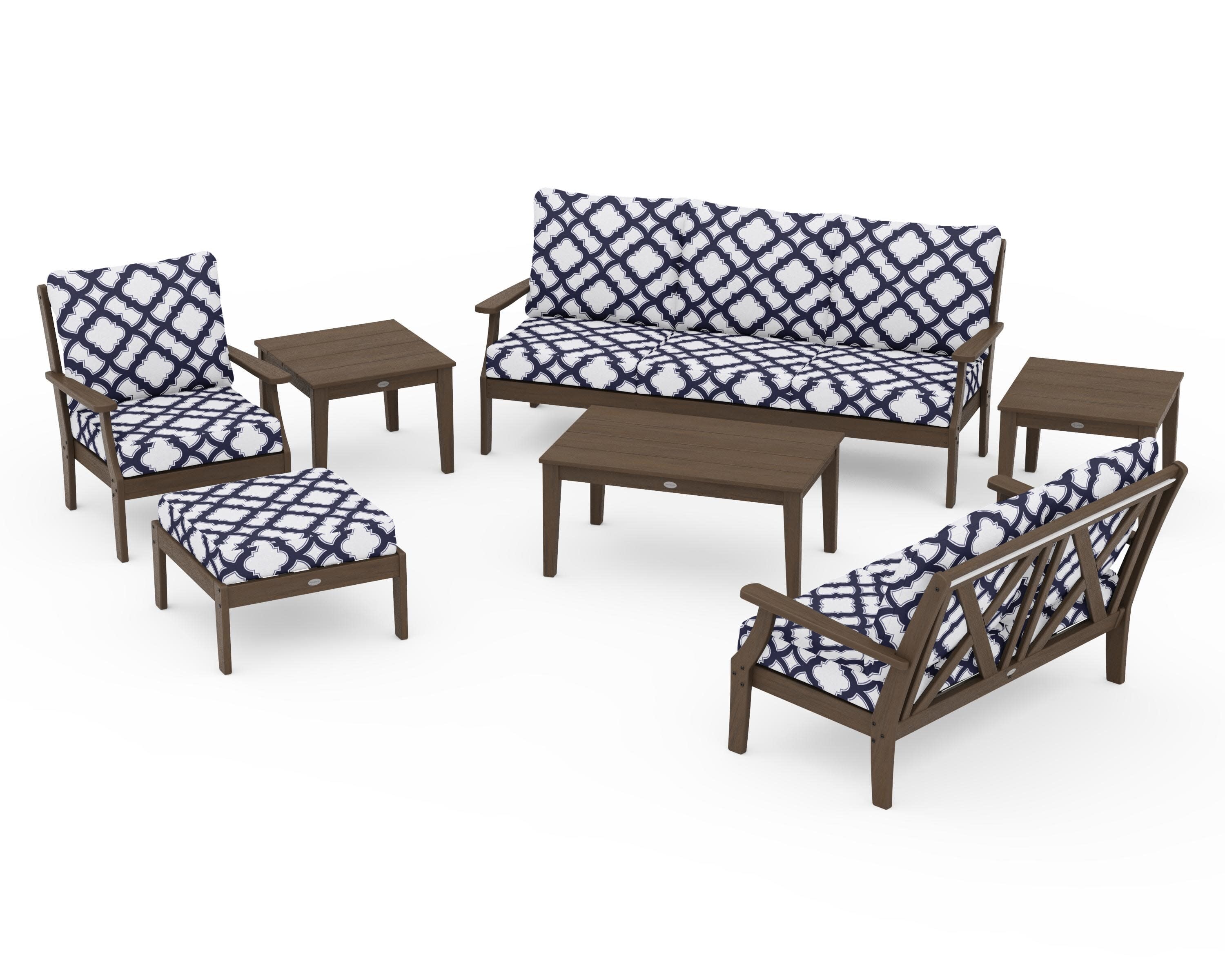 Braxton 7-Piece Deep Seating Set in Kona / Trellis Navy