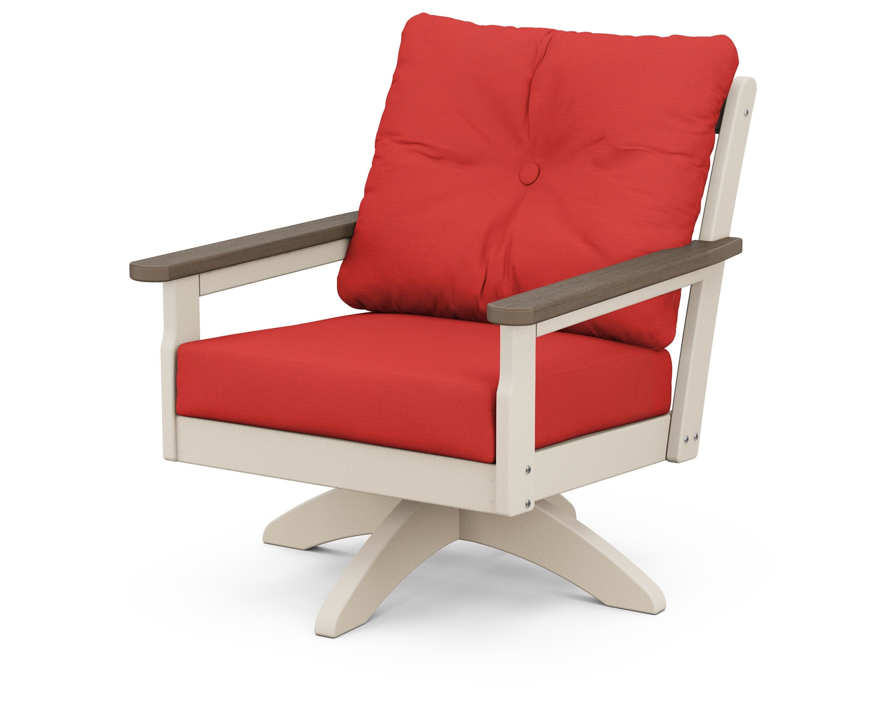 Vineyard Deep Seating Swivel Chair in Sand / Kona / Crimson Linen