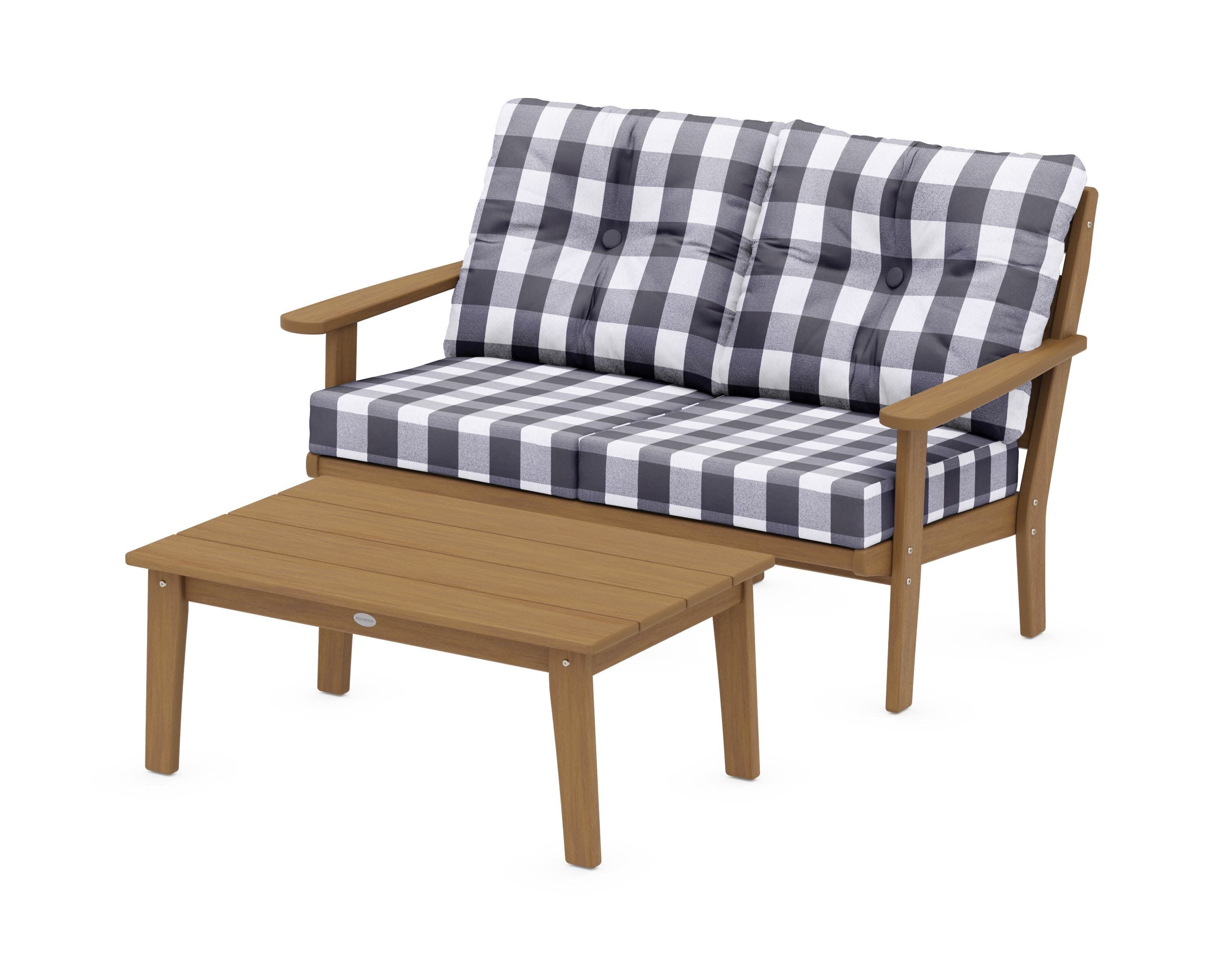 Lakeside 2-Piece Lounge Loveseat Set in Natural / Buffalo Plaid Navy