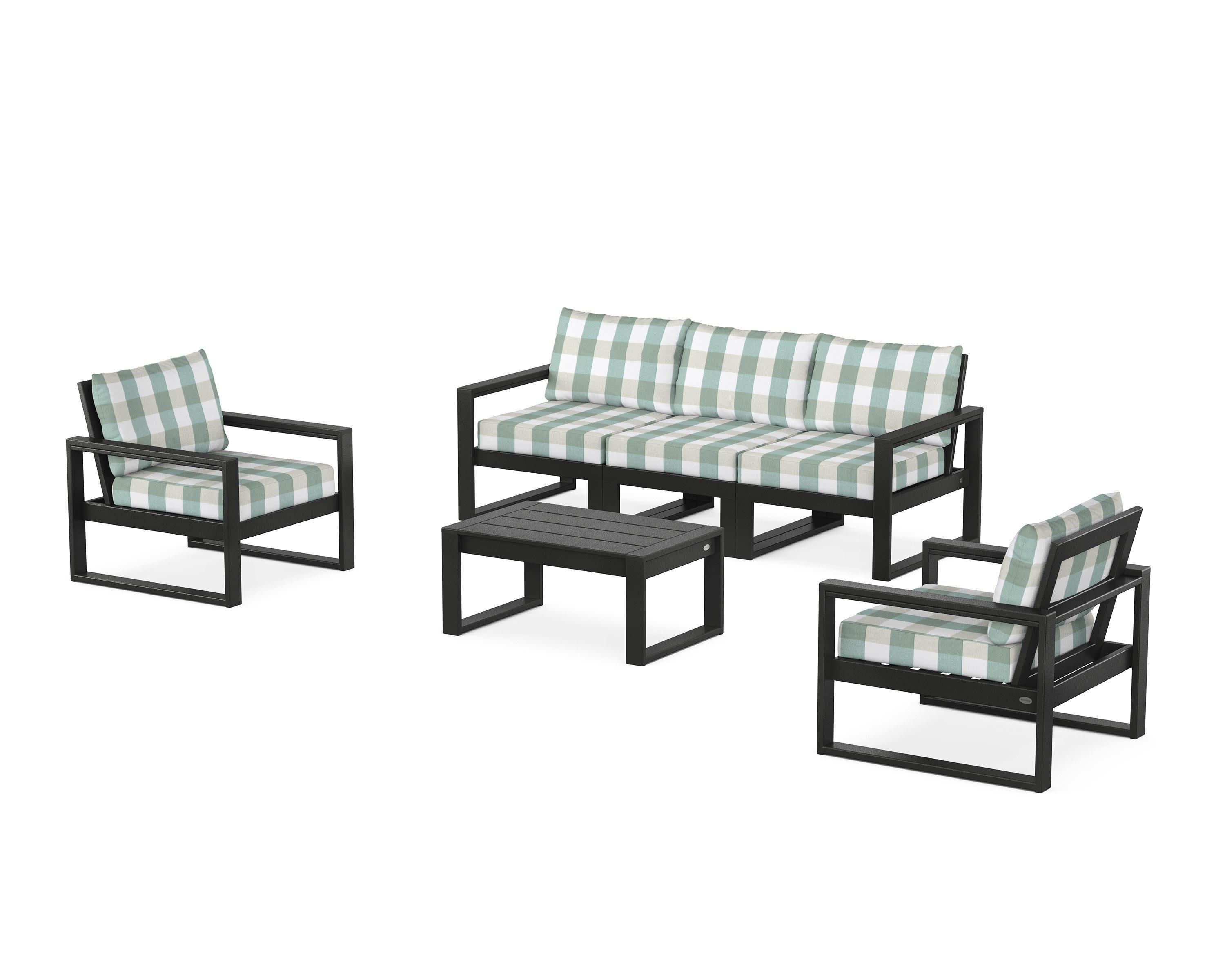EDGE Sectional 4-Piece Deep Seating Set with Sofa in Black / Buffalo Plaid Glacier Spa