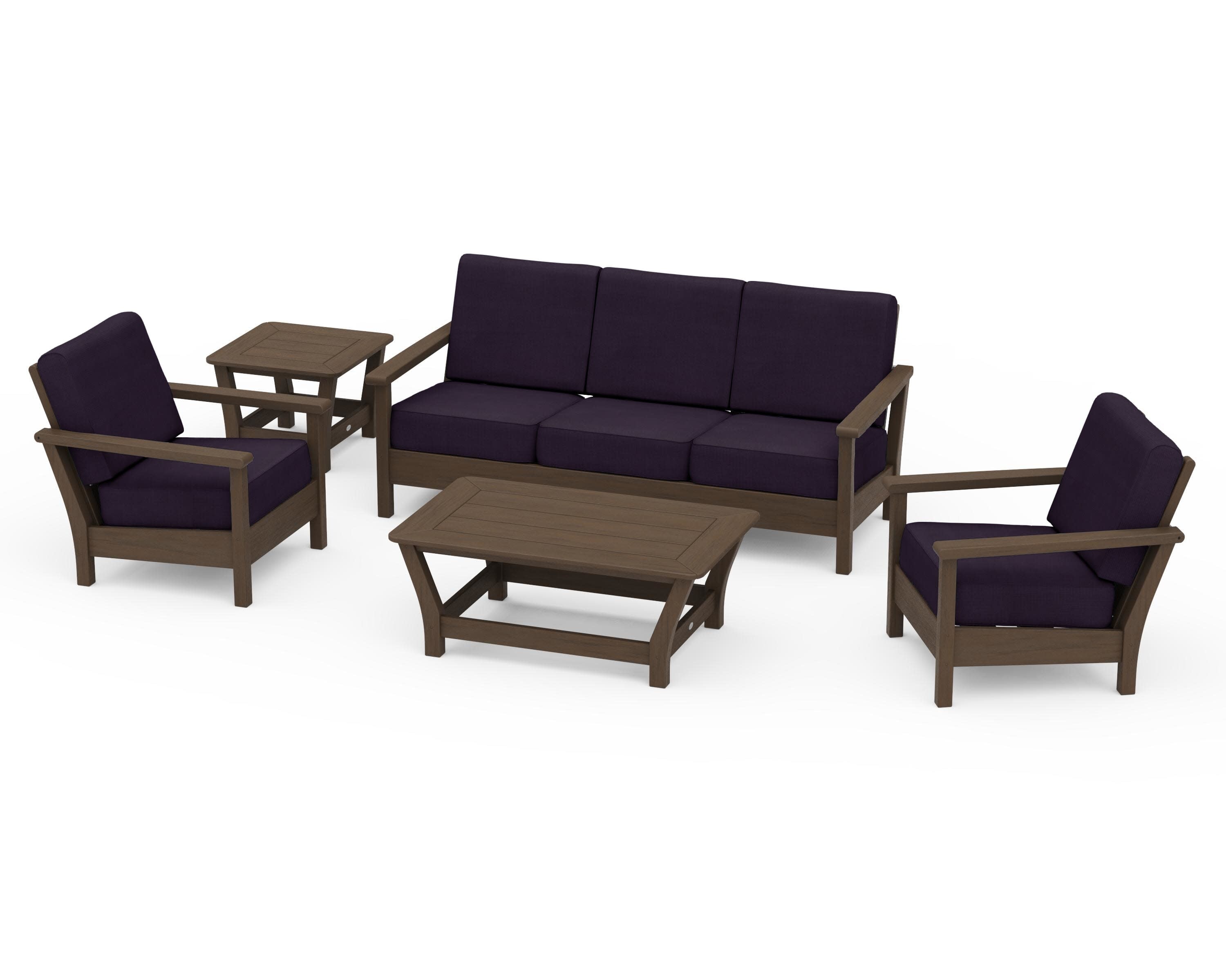 Harbour 5-Piece Deep Seating Set in Kona / Navy Linen