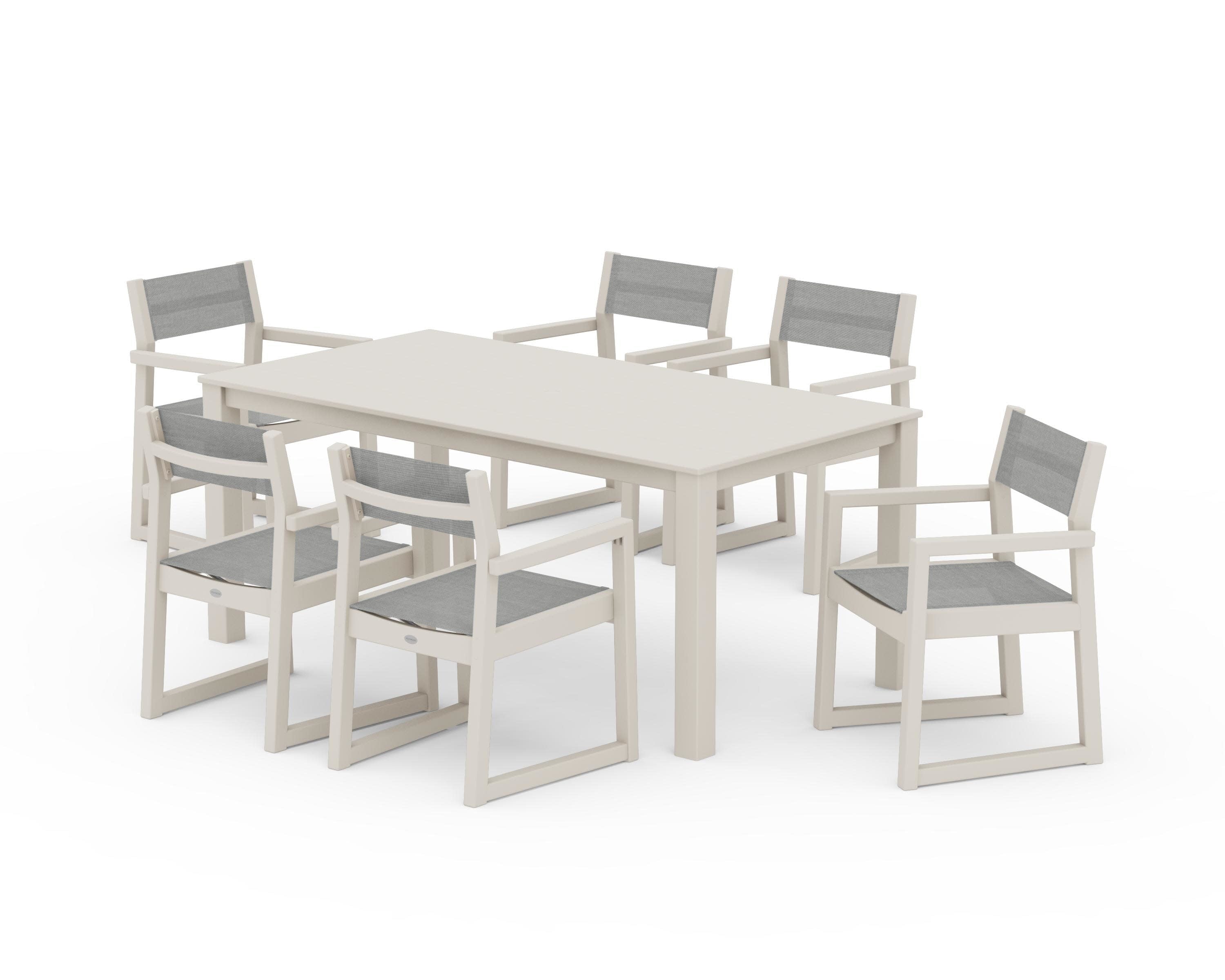 EDGE Sling Arm Chair 7-Piece Parsons Dining Set in Sand / Metallic Sling