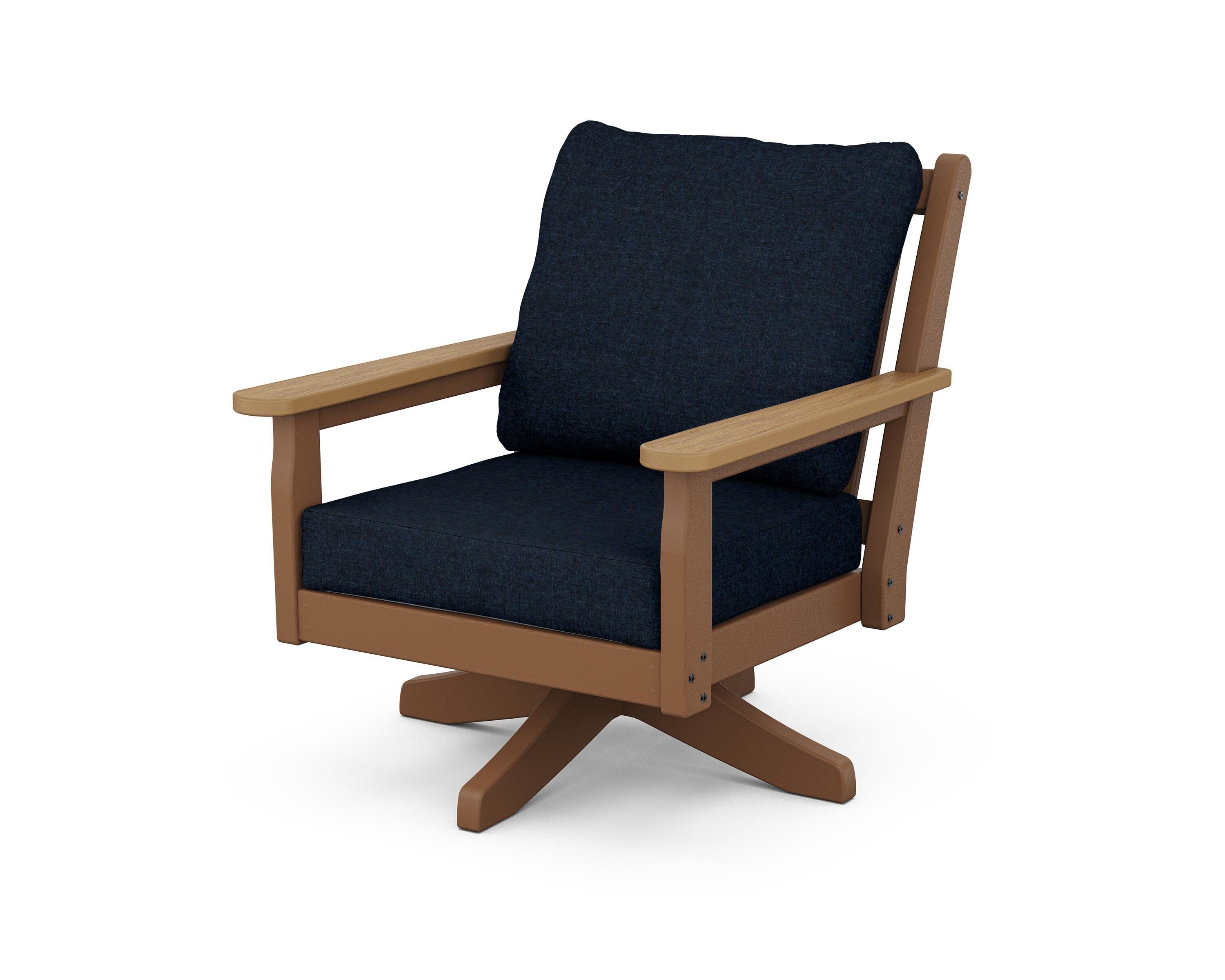 Chippendale Deep Seating Swivel Chair in Teak / Natural / Marine Indigo