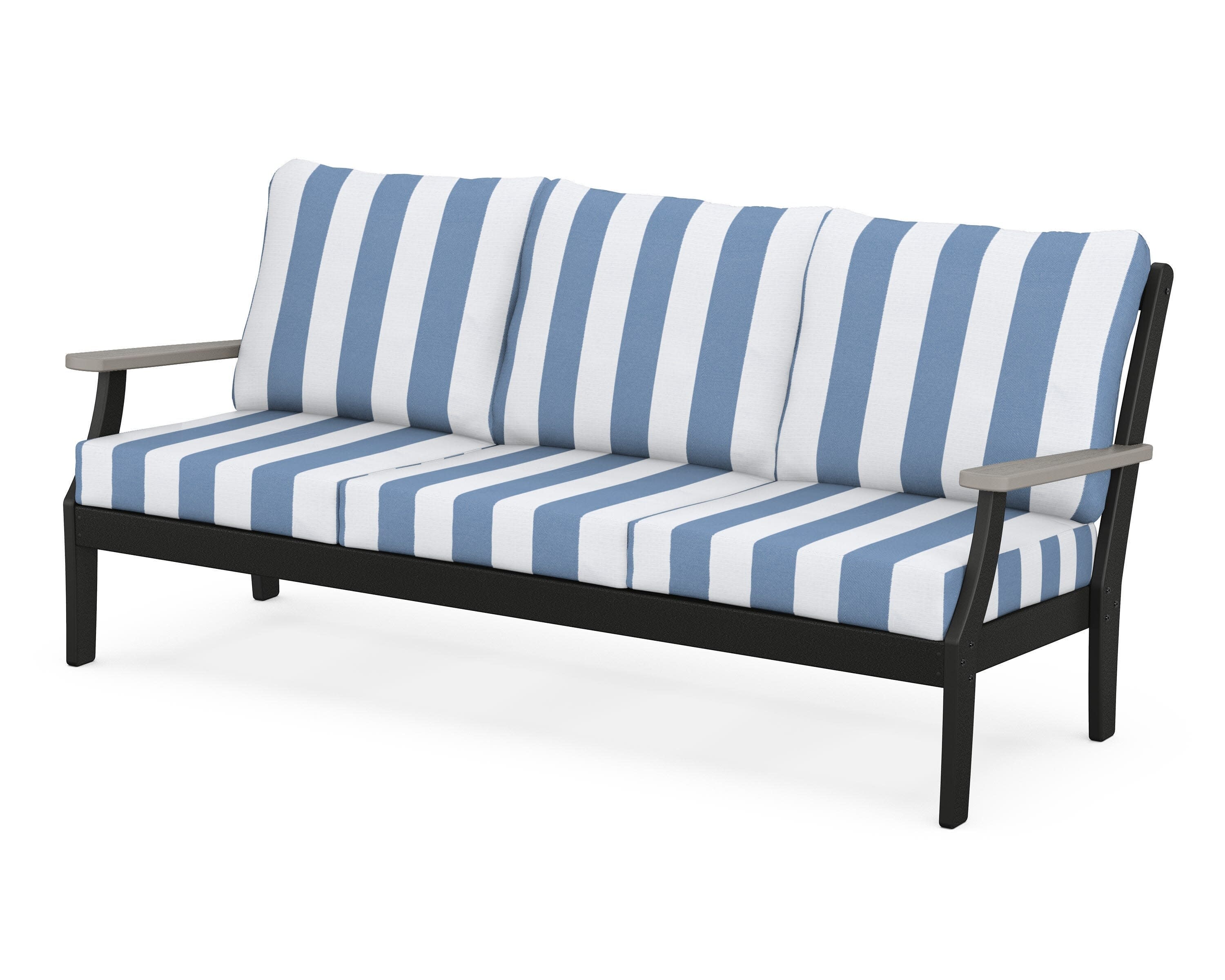Braxton Deep Seating Sofa in Black / Driftwood / Cabana Stripe Sky Blue