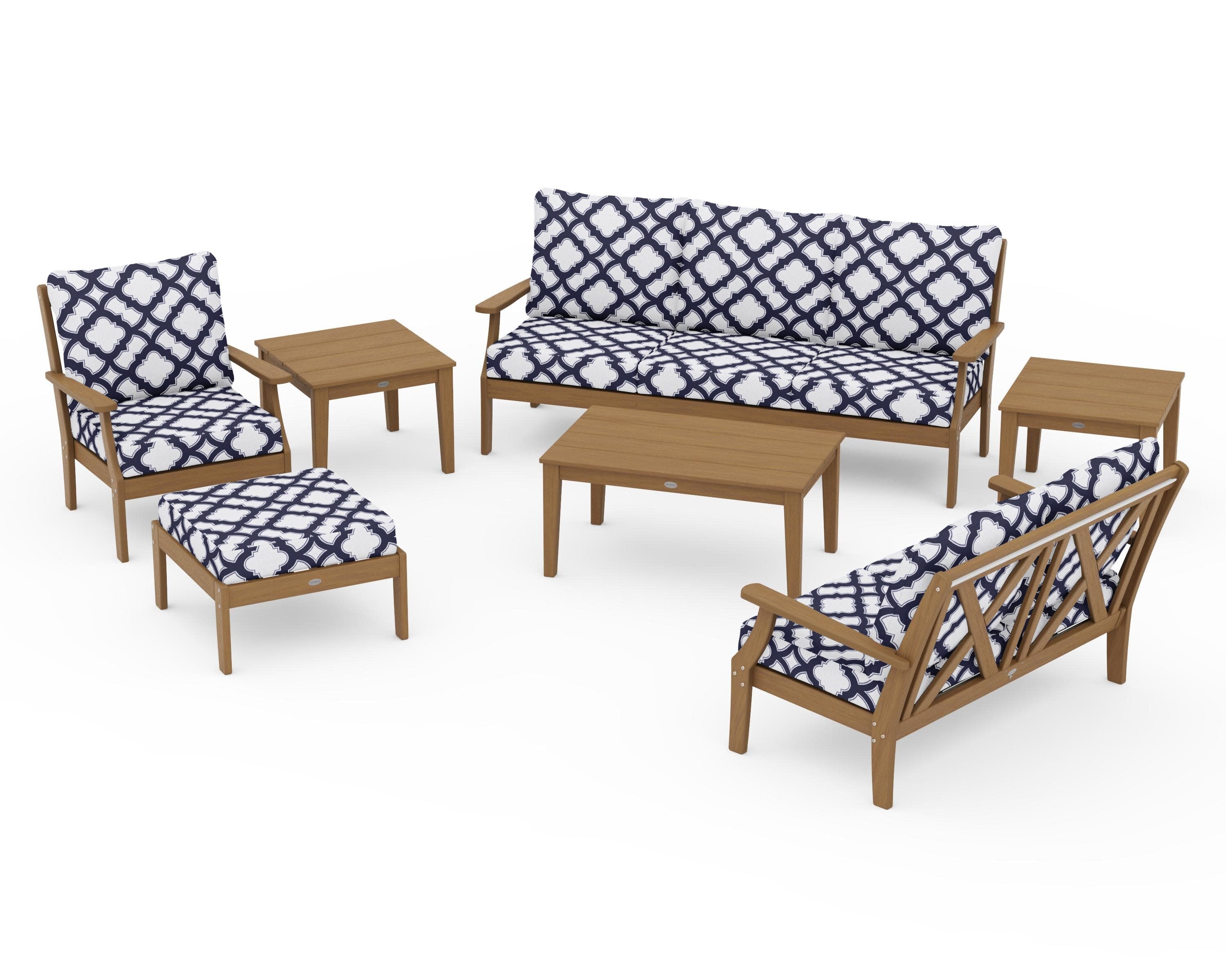 Braxton 7-Piece Deep Seating Set in Natural / Trellis Navy