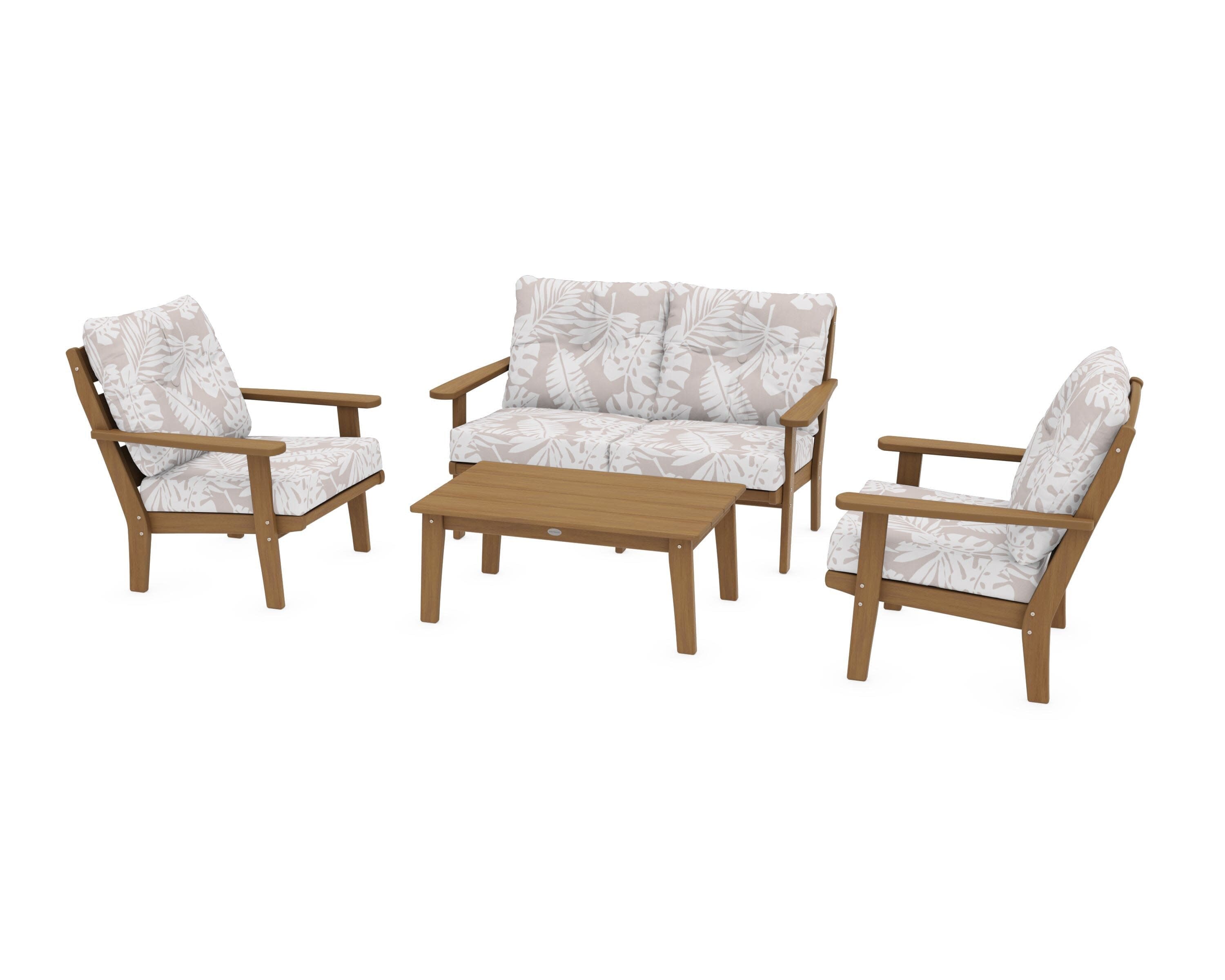 Lakeside 4-Piece Deep Seating Set in Natural / Leaf Dune Burlap