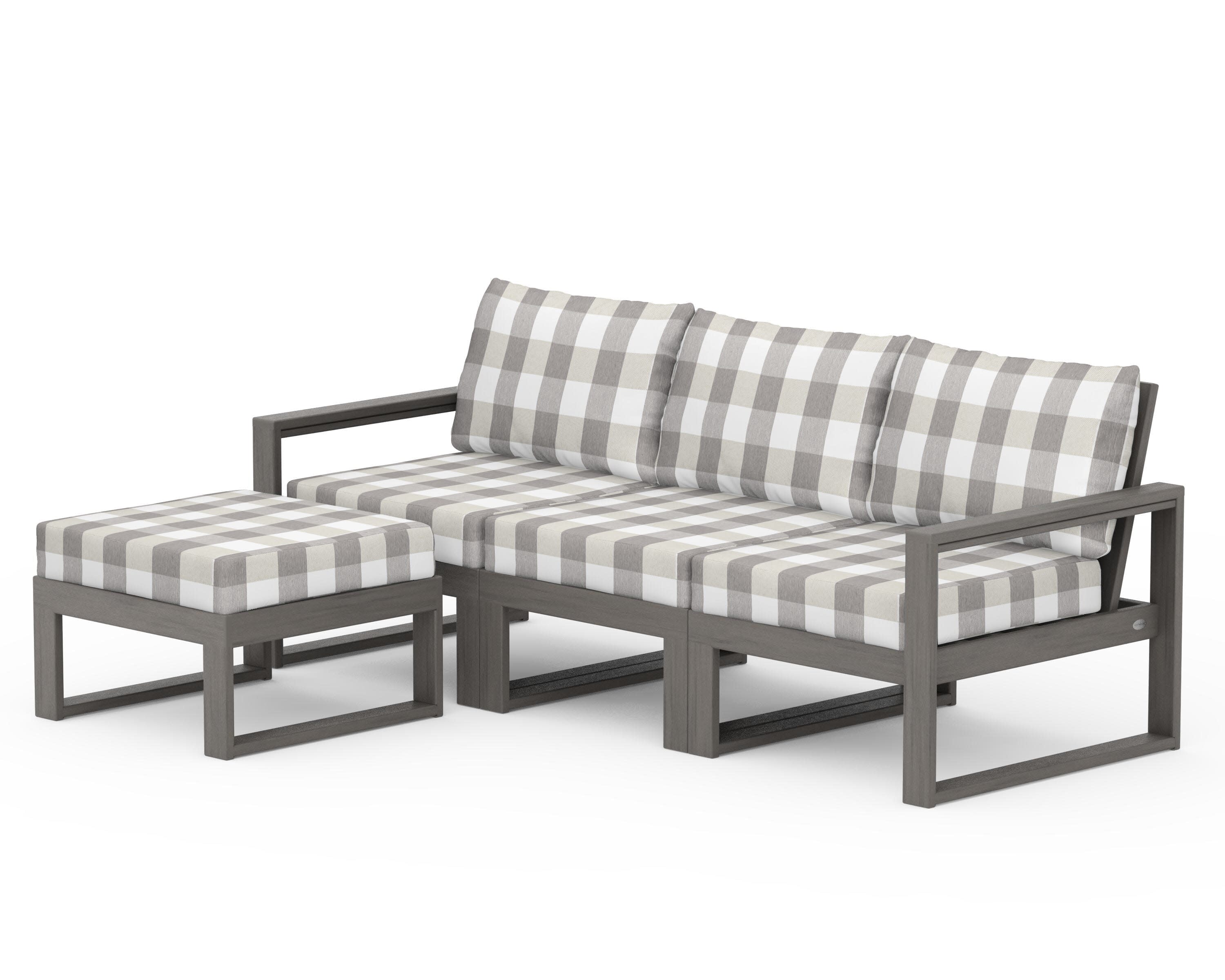 EDGE 4-Piece Modular Deep Seating Set with Ottoman in Driftwood / Buffalo Plaid Grey Mist