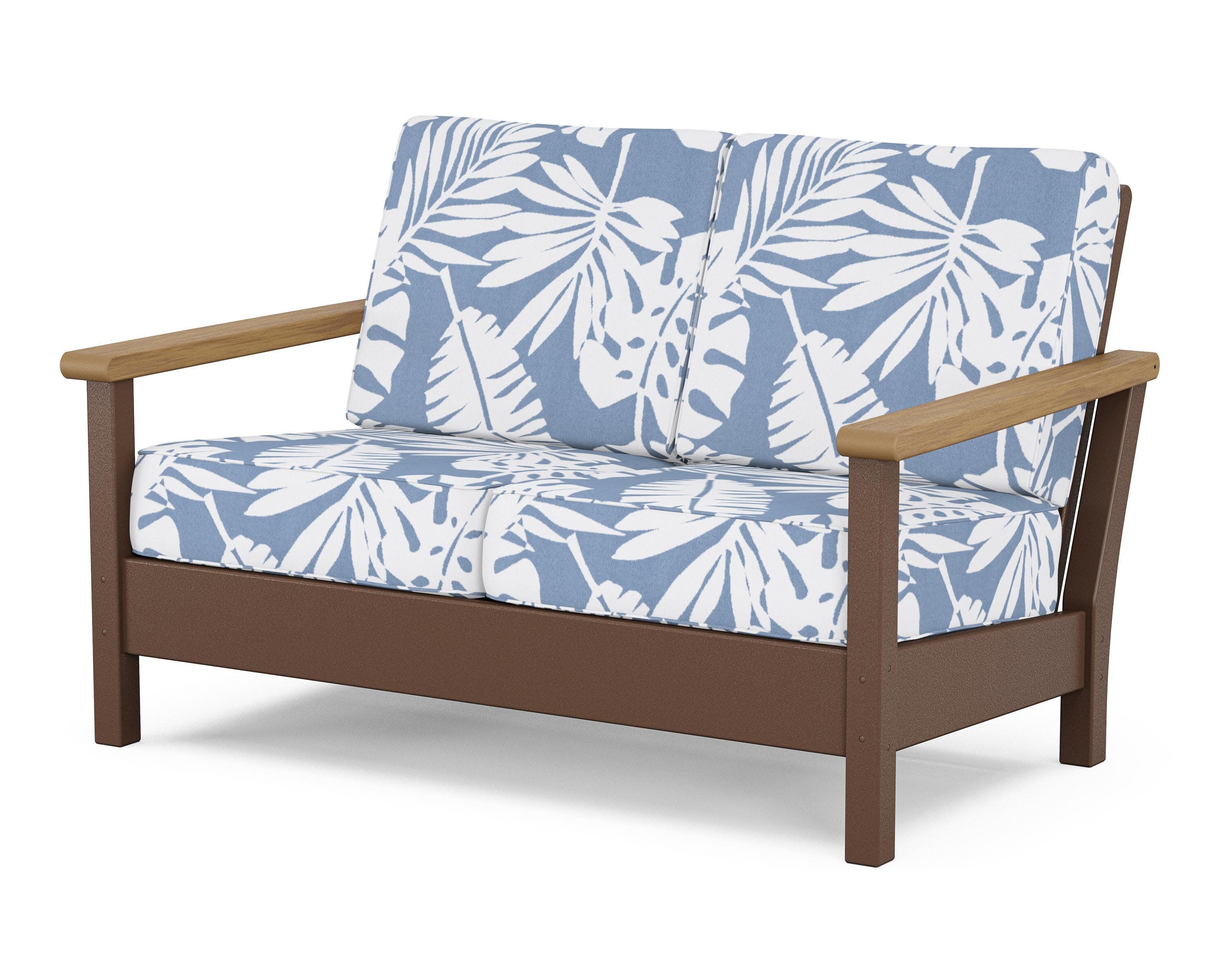 Harbour Deep Seating Loveseat in Mahogany / Natural / Leaf Sky Blue