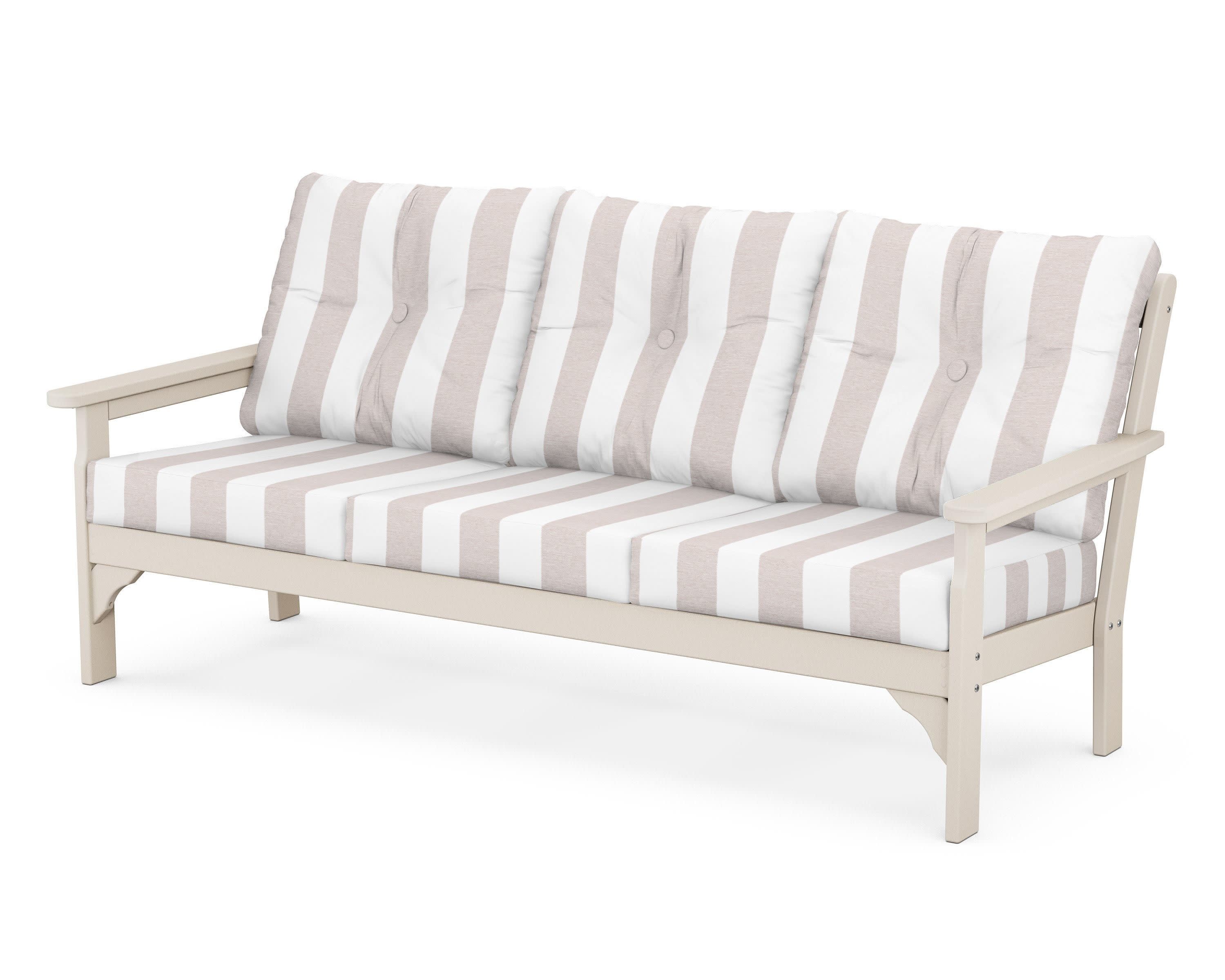 Vineyard Deep Seating Sofa in Sand / Cabana Stripe Dune Burlap