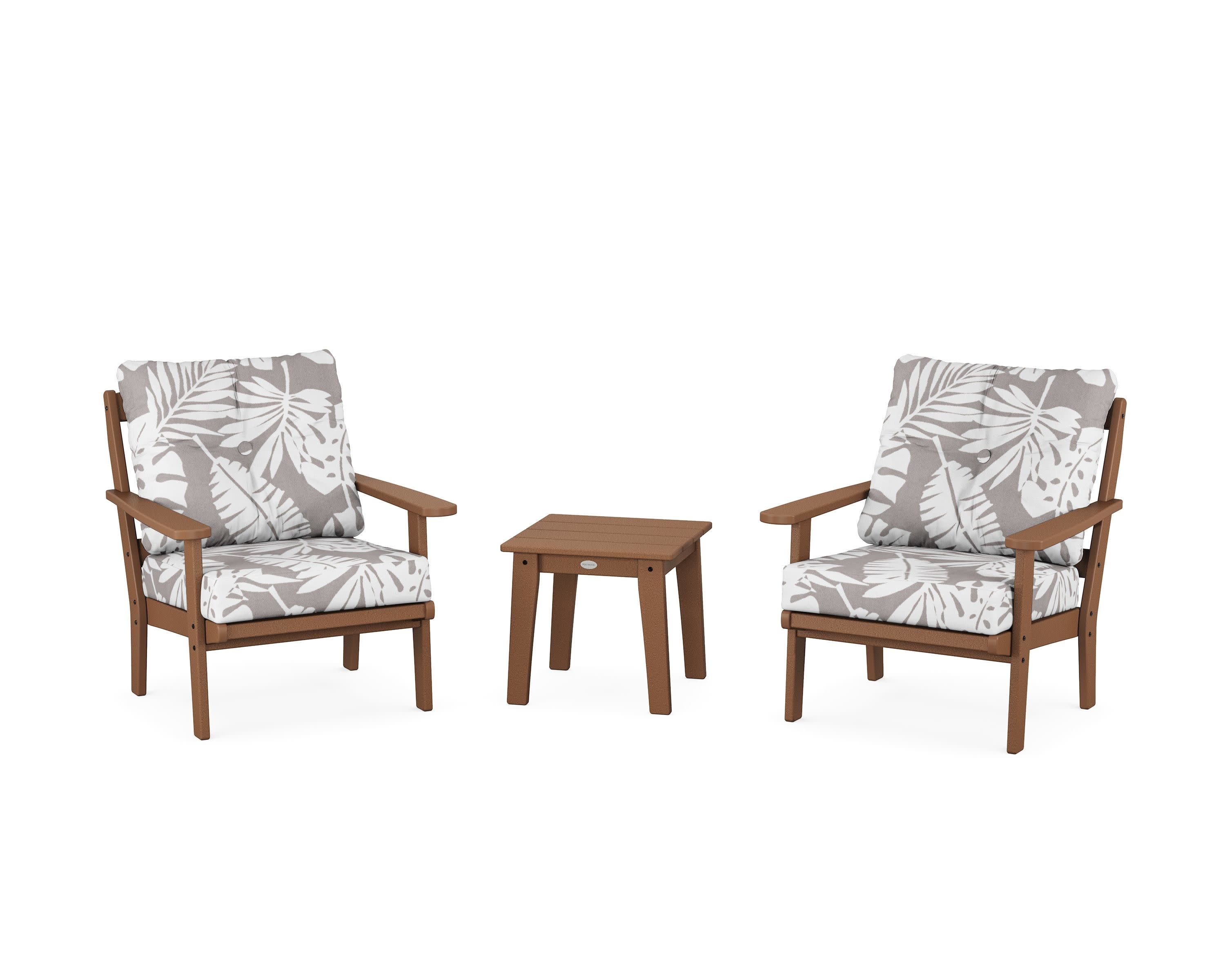 Mission 3-Piece Deep Seating Set in Teak / Leaf Grey Mist