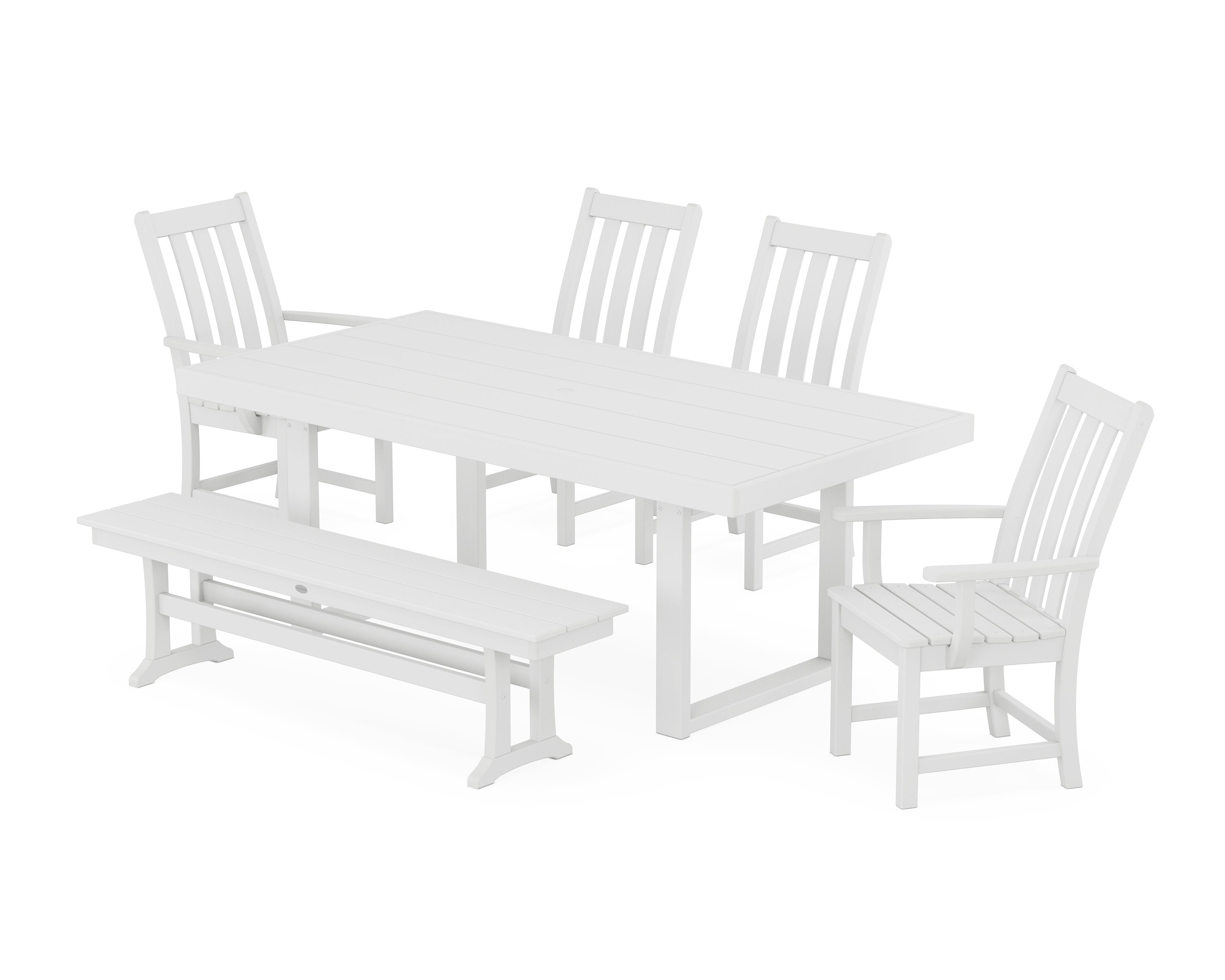 Vineyard 6-Piece Dining Set with Bench in White
