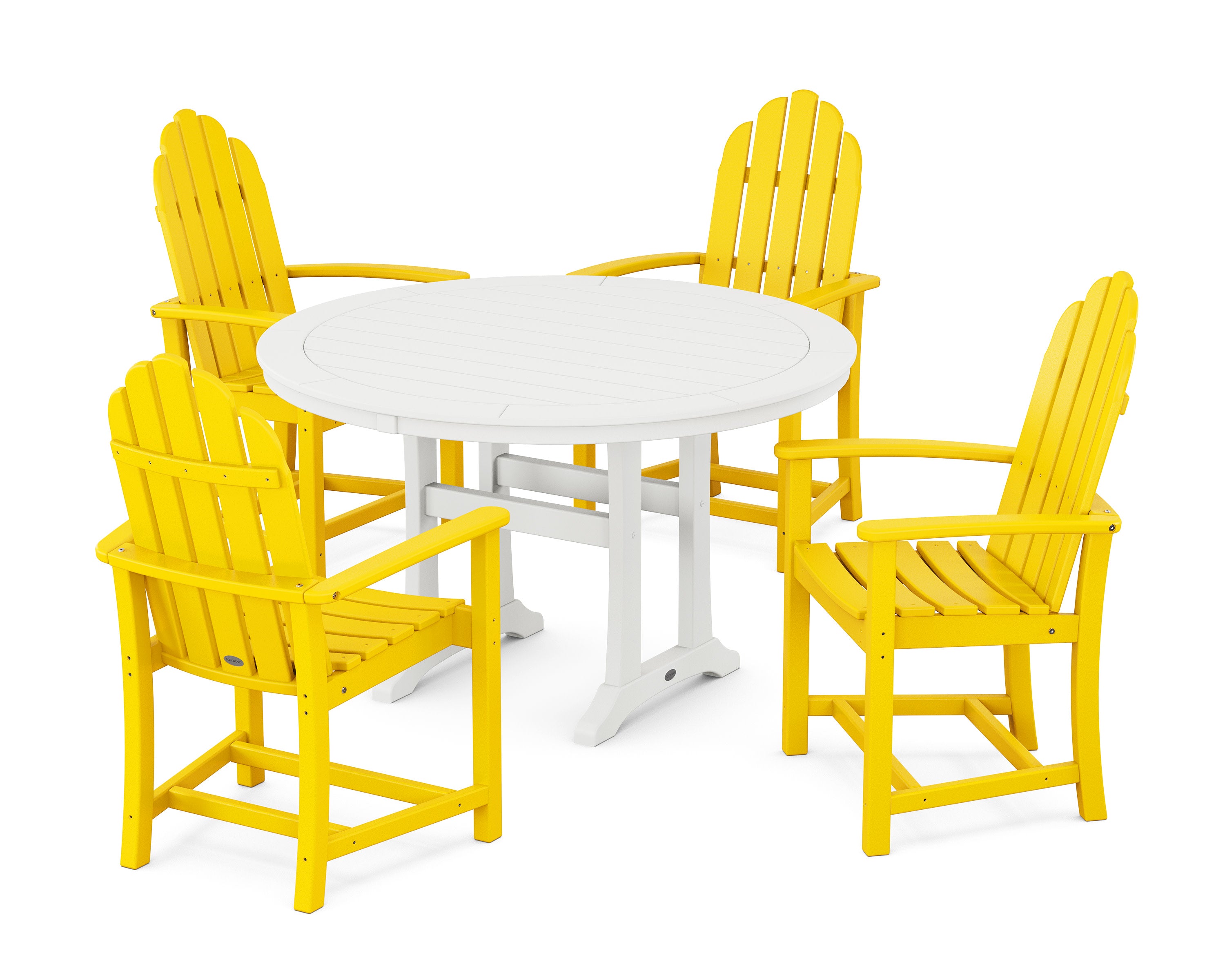 Classic Adirondack 5-Piece Round Dining Set with Trestle Legs in Lemon / White