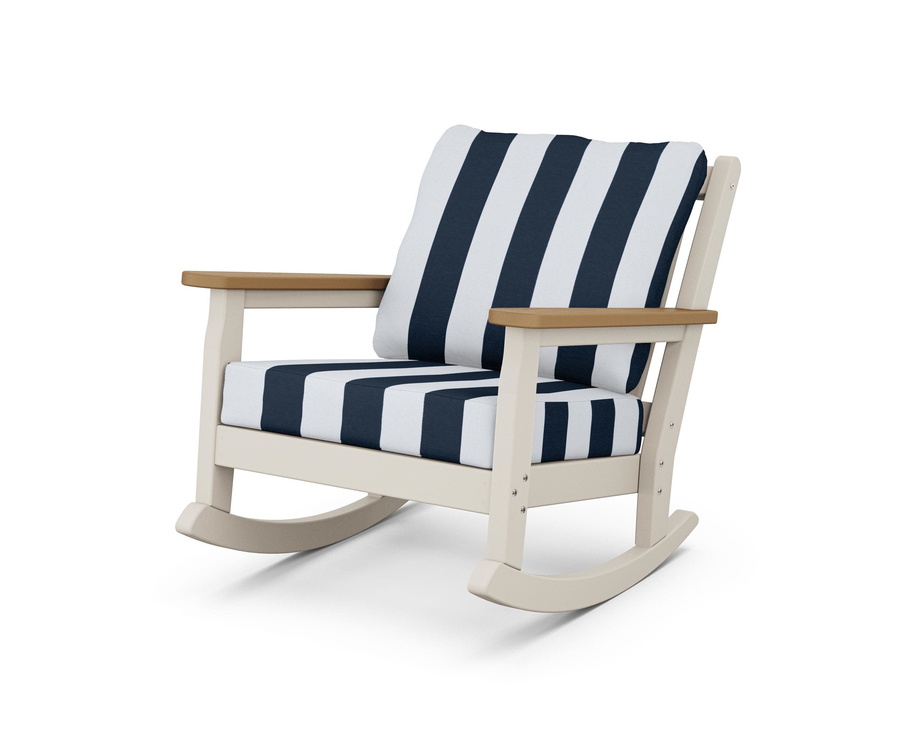 Chippendale Deep Seating Rocking Chair in Sand / Natural / Cabana Stripe Marine Indigo