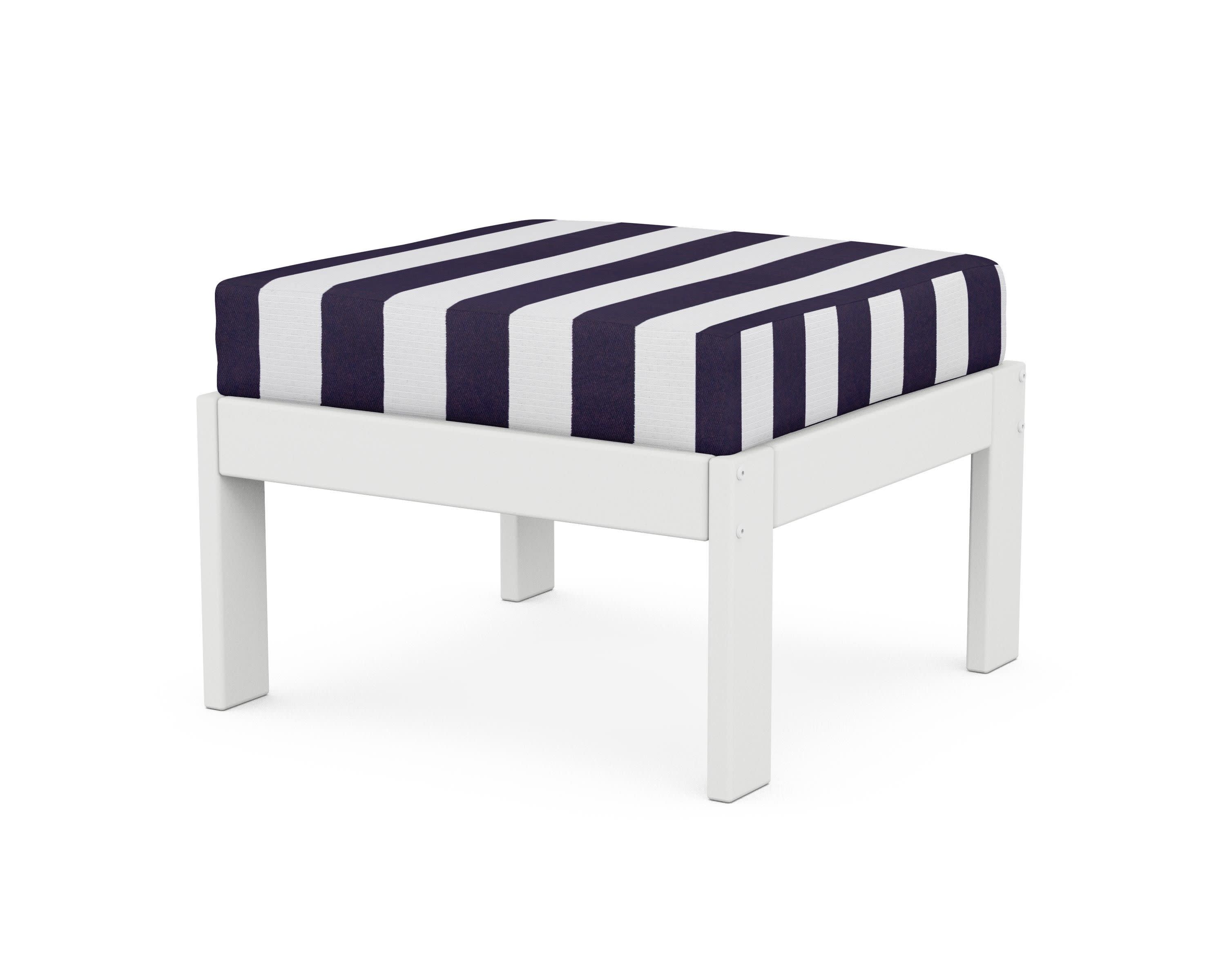 Vineyard Modular Ottoman in White / Cabana Stripe Navy