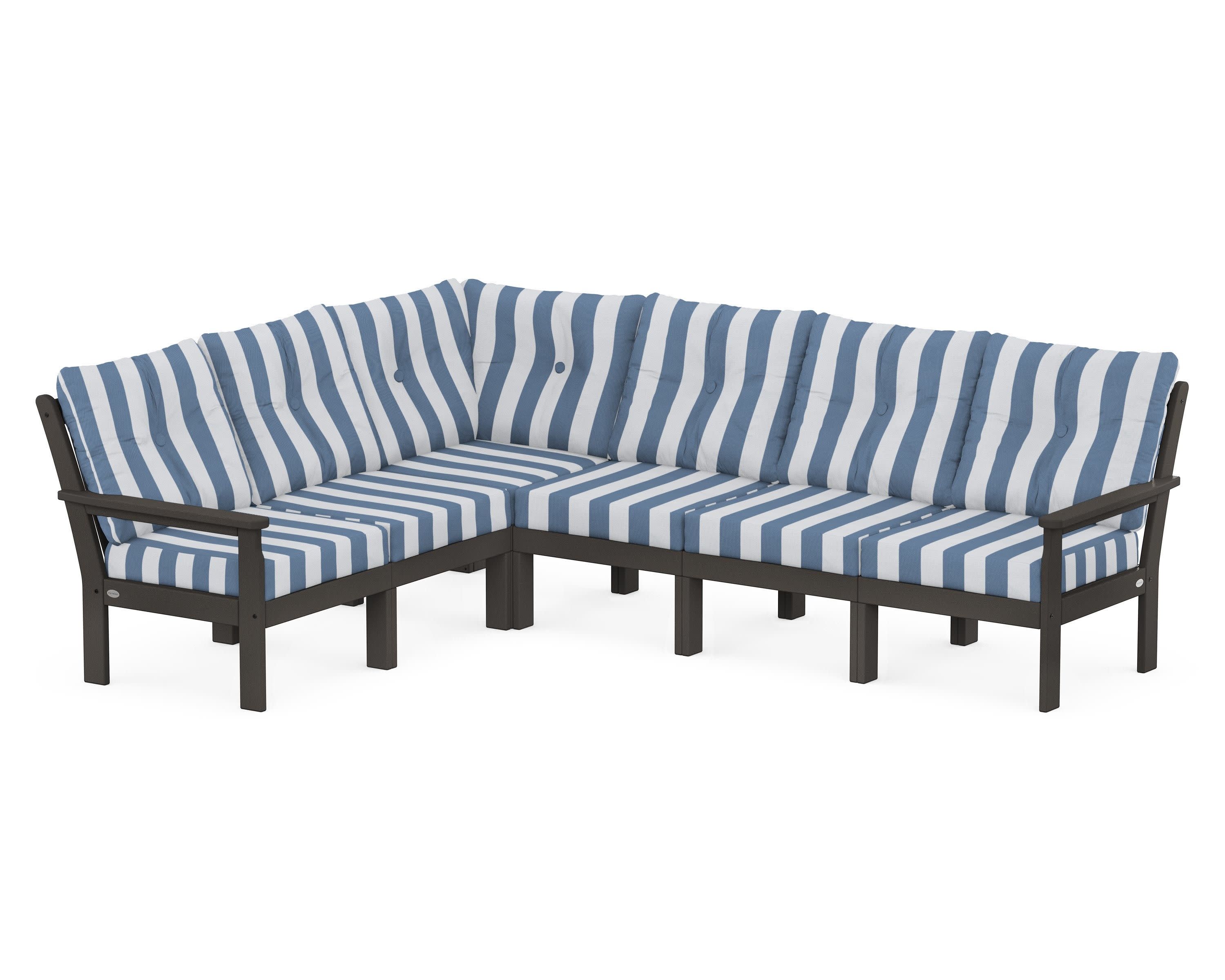 Vineyard 6-Piece Sectional in Vintage Coffee / Cabana Stripe Sky Blue