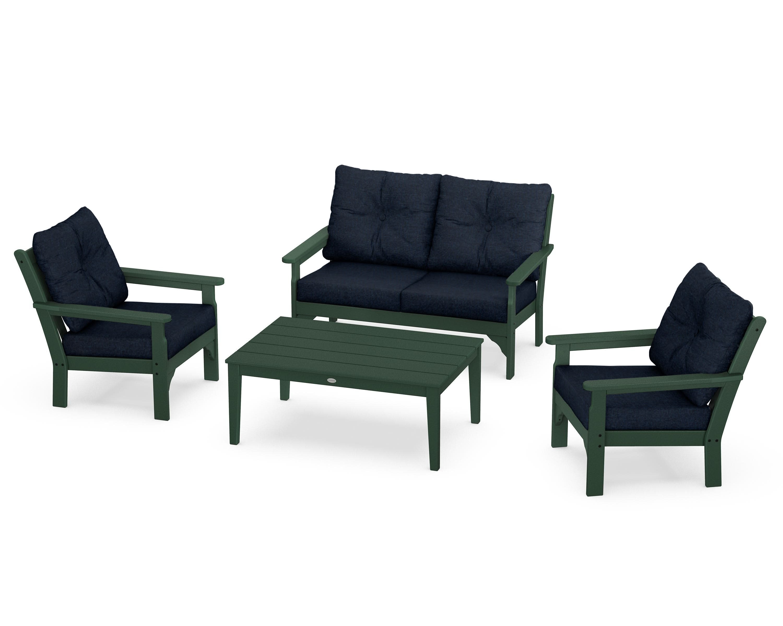 Vineyard 4-Piece Deep Seating Set in Green / Marine Indigo
