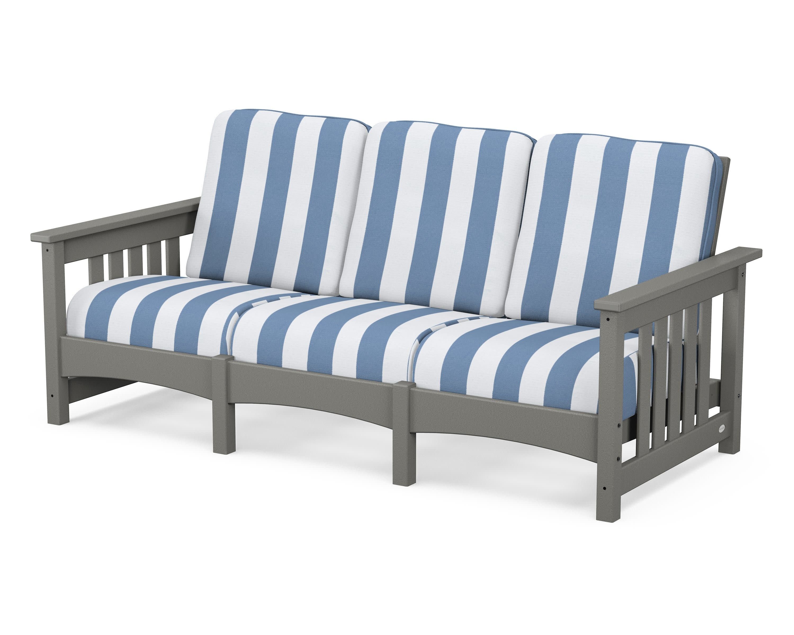 Club Mission Sofa in Slate Grey / Cabana Stripe Sky Blue