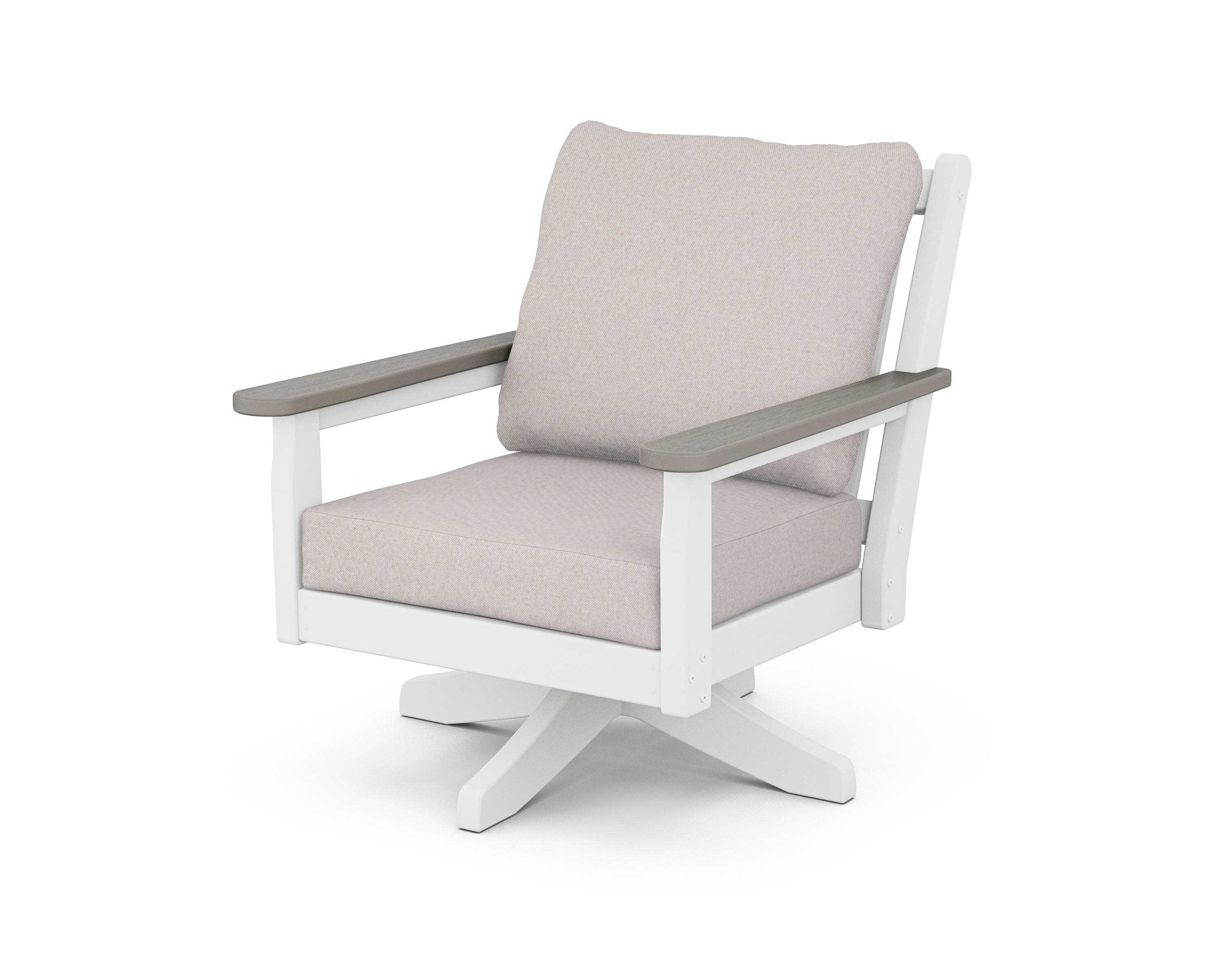 Chippendale Deep Seating Swivel Chair in White / Driftwood / Dune Burlap