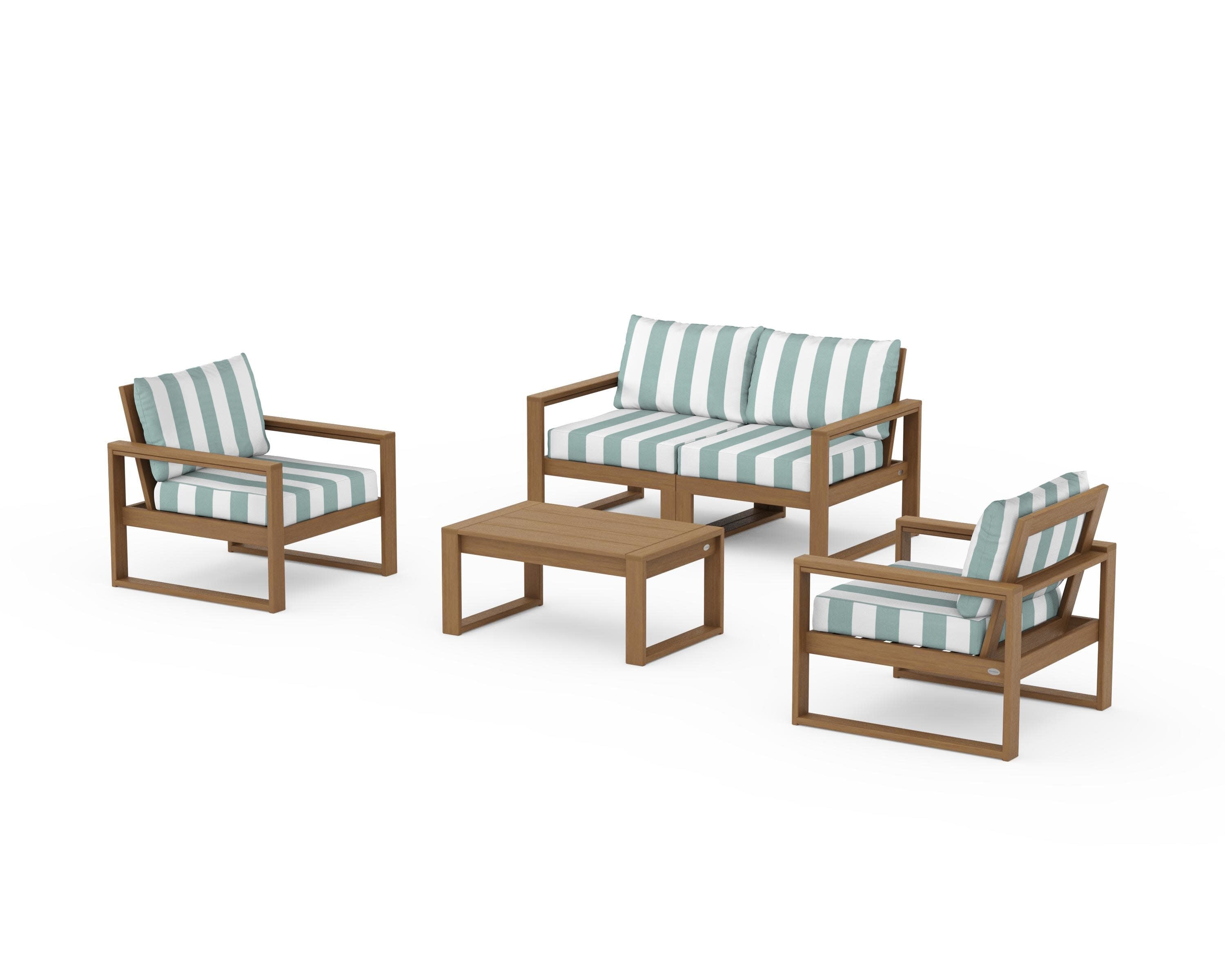EDGE Sectional 4-Piece Deep Seating Set with Loveseat in Natural / Cabana Stripe Glacier Spa