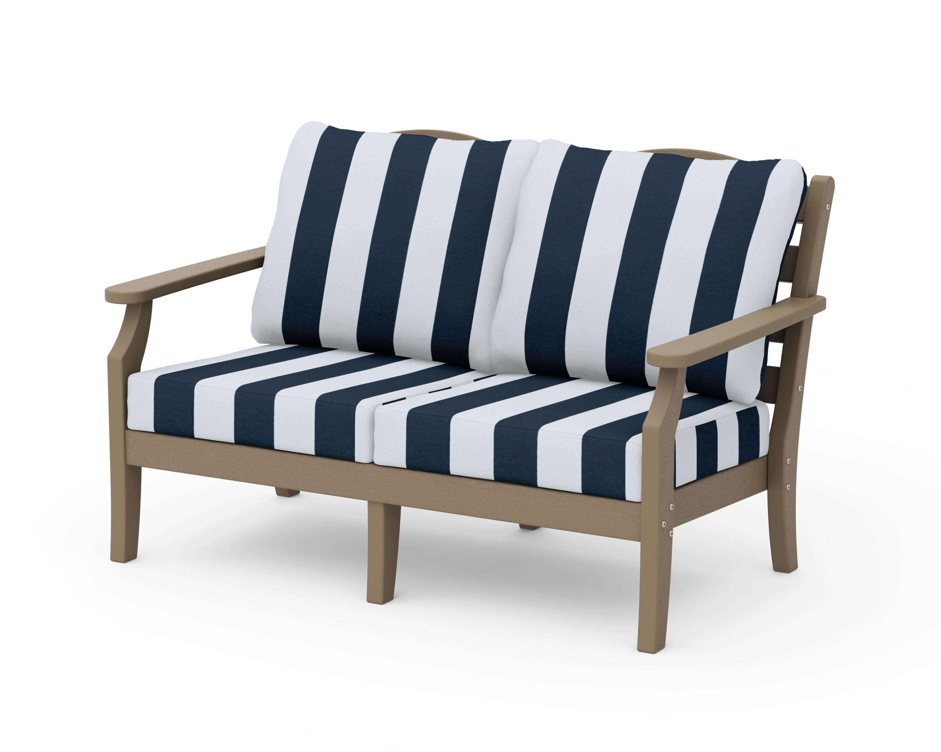 Savannah Deep Seating Loveseat in Vintage Sahara / Cabana Stripe Marine Indigo