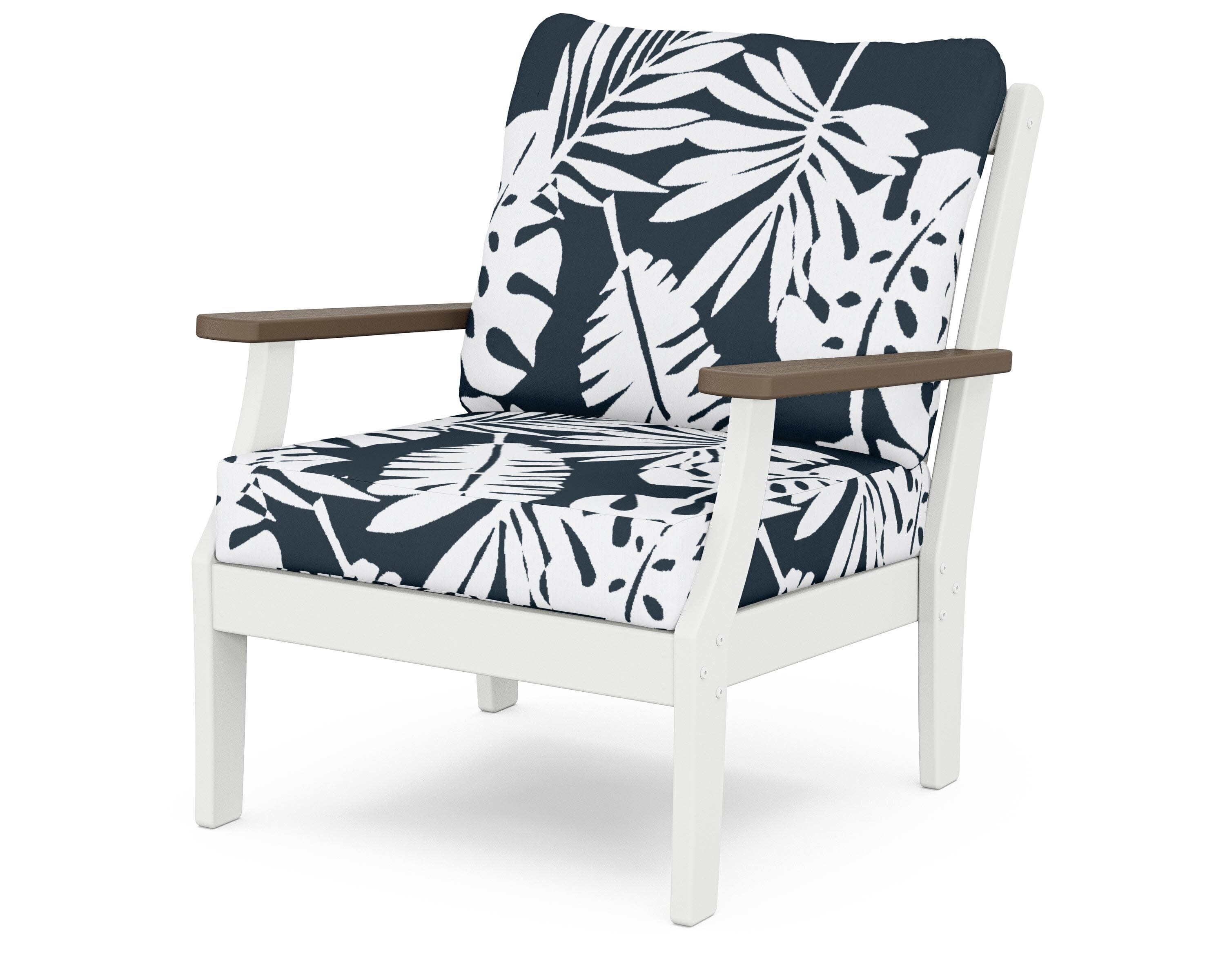 Braxton Deep Seating Chair in White / Kona / Leaf Marine Indigo