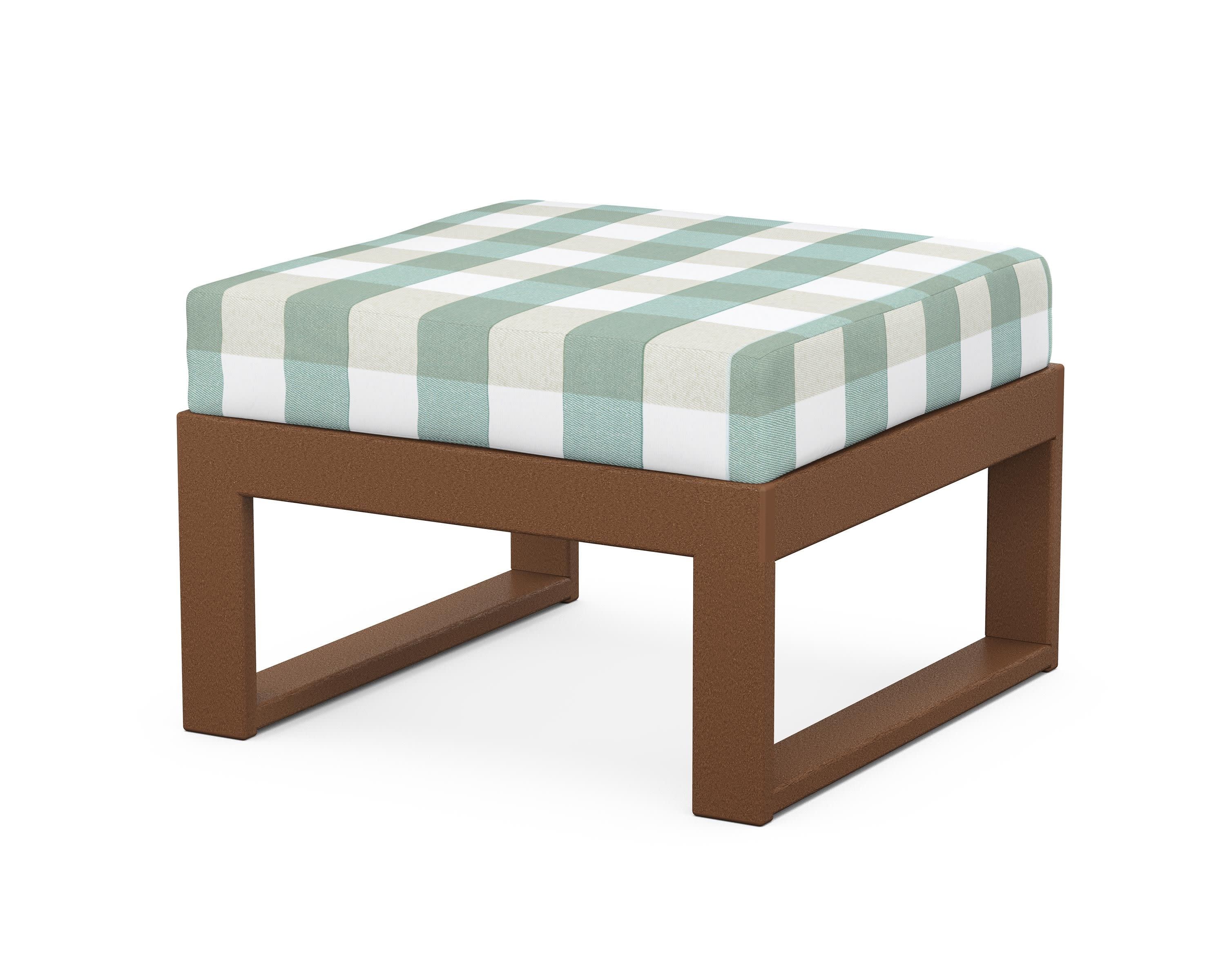 Modular Ottoman - Modern in Teak / Buffalo Plaid Glacier Spa