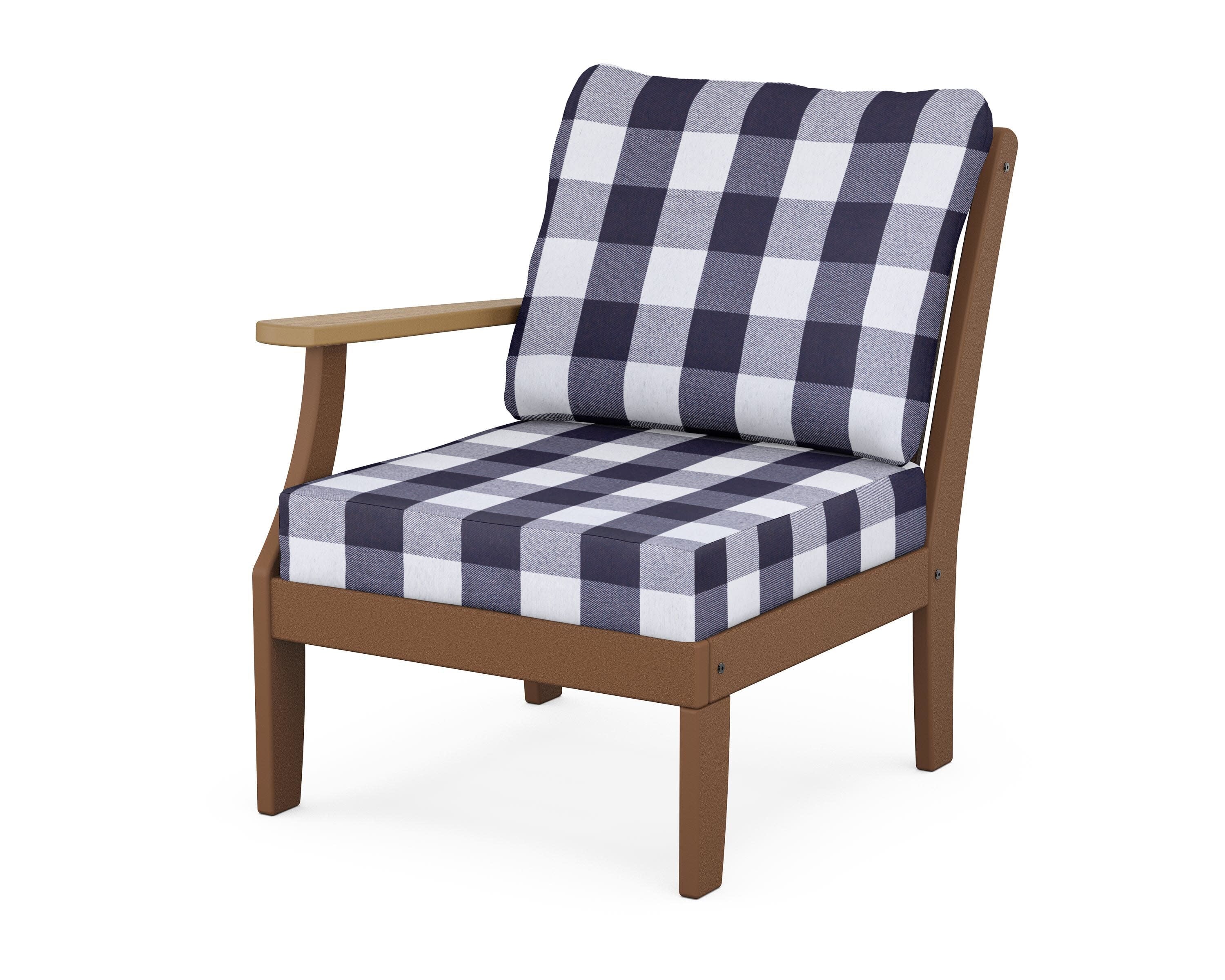 Braxton Modular Left Arm Chair in Teak / Natural / Buffalo Plaid Navy