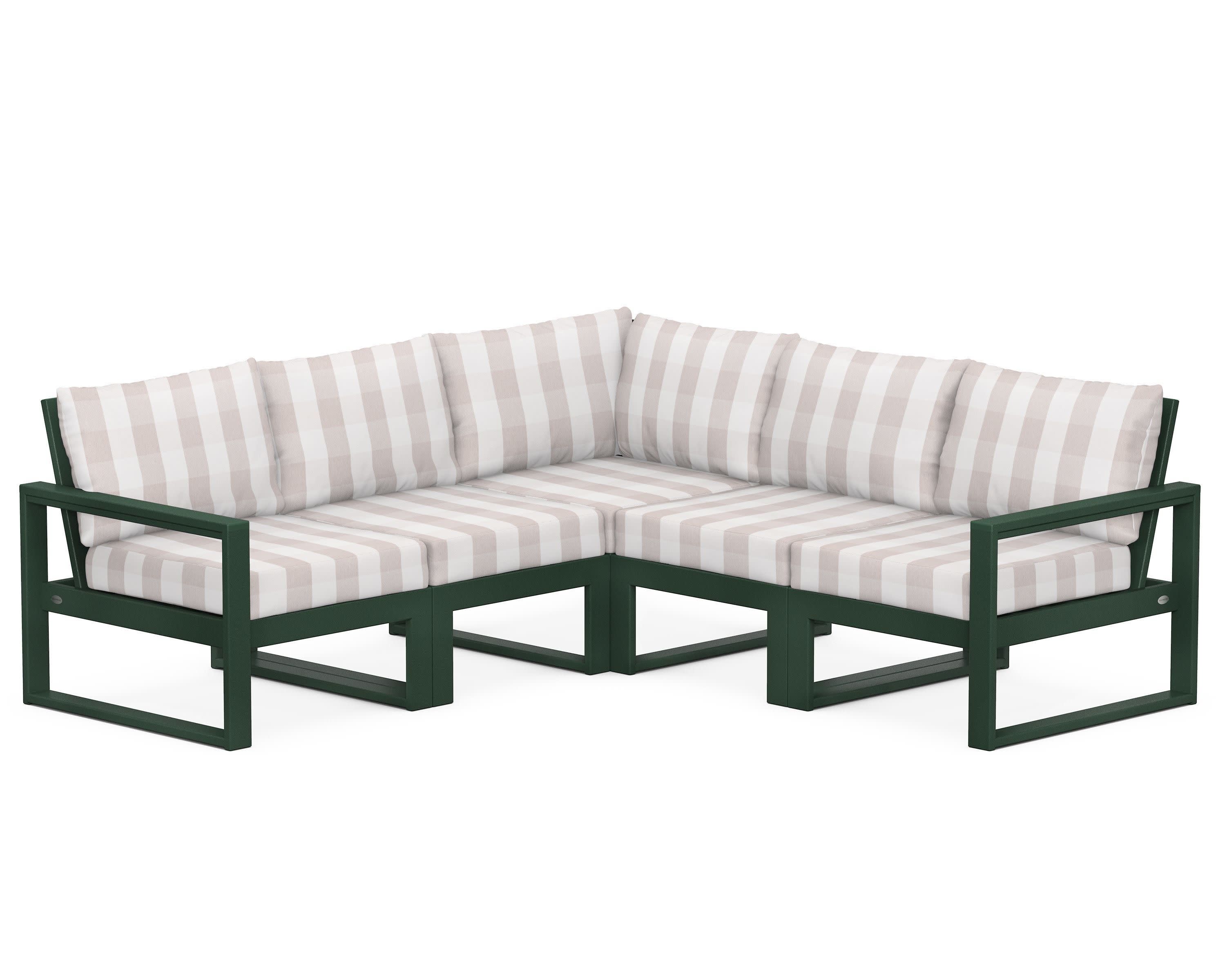 EDGE 5-Piece Modular Deep Seating Set in Green / Buffalo Plaid Dune Burlap