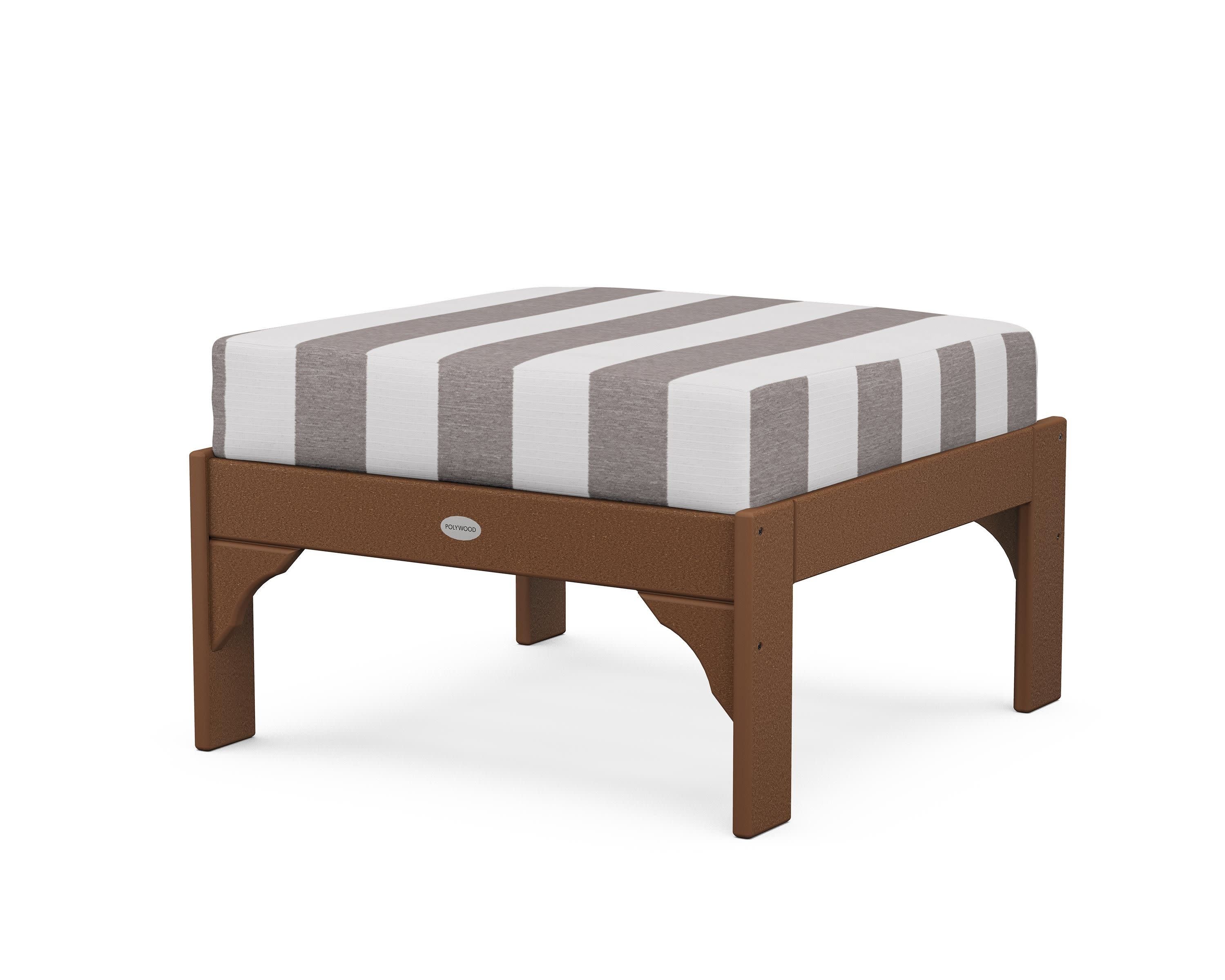 Vineyard Deep Seating Ottoman in Teak / Cabana Stripe Grey Mist