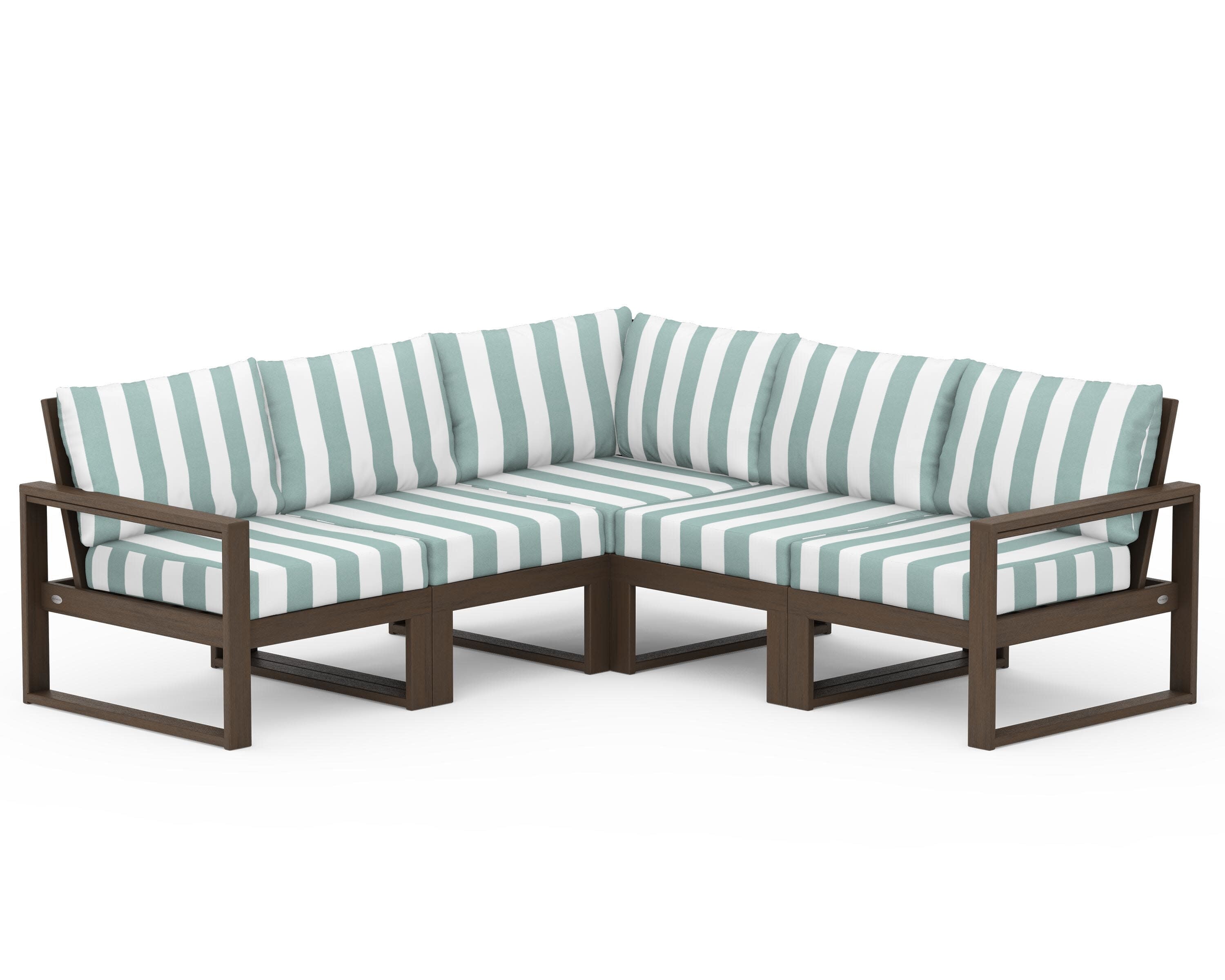 EDGE 5-Piece Modular Deep Seating Set in Kona / Cabana Stripe Glacier Spa