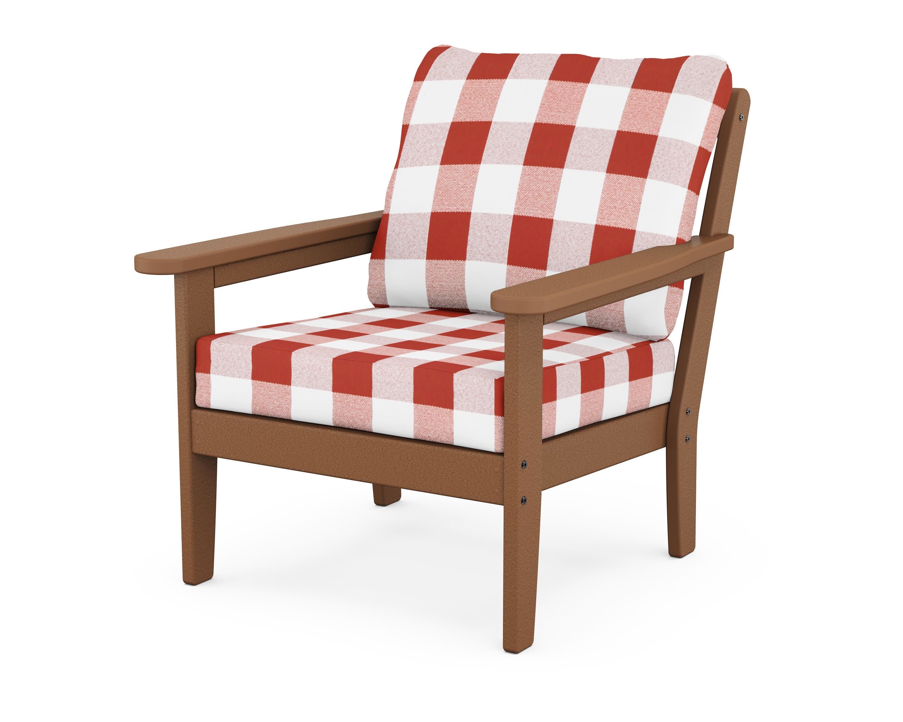 Cottage Deep Seating Chair in Teak / Buffalo Plaid Crimson