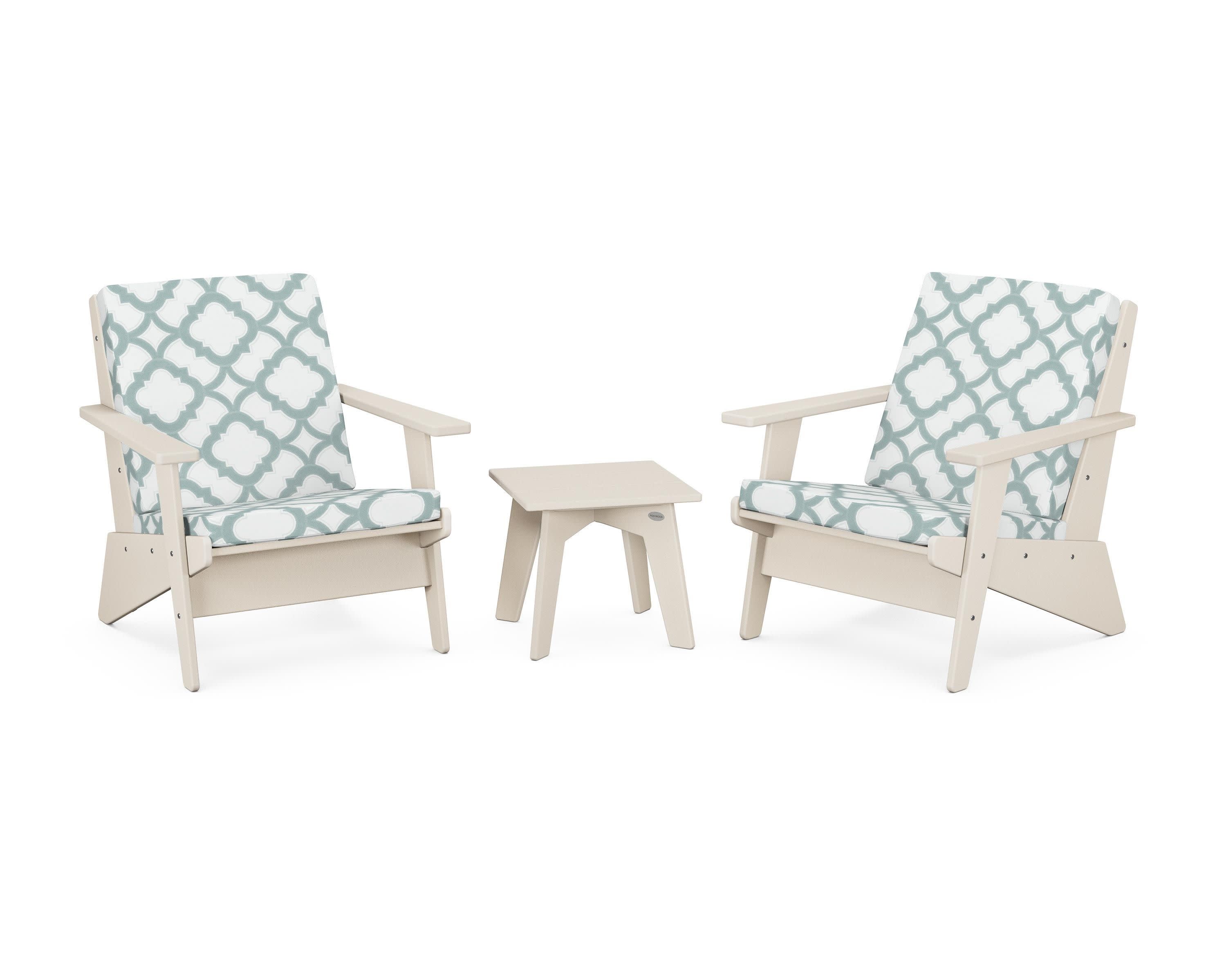 Riviera Modern Lounge 3-Piece Set in Sand / Trellis Glacier Spa
