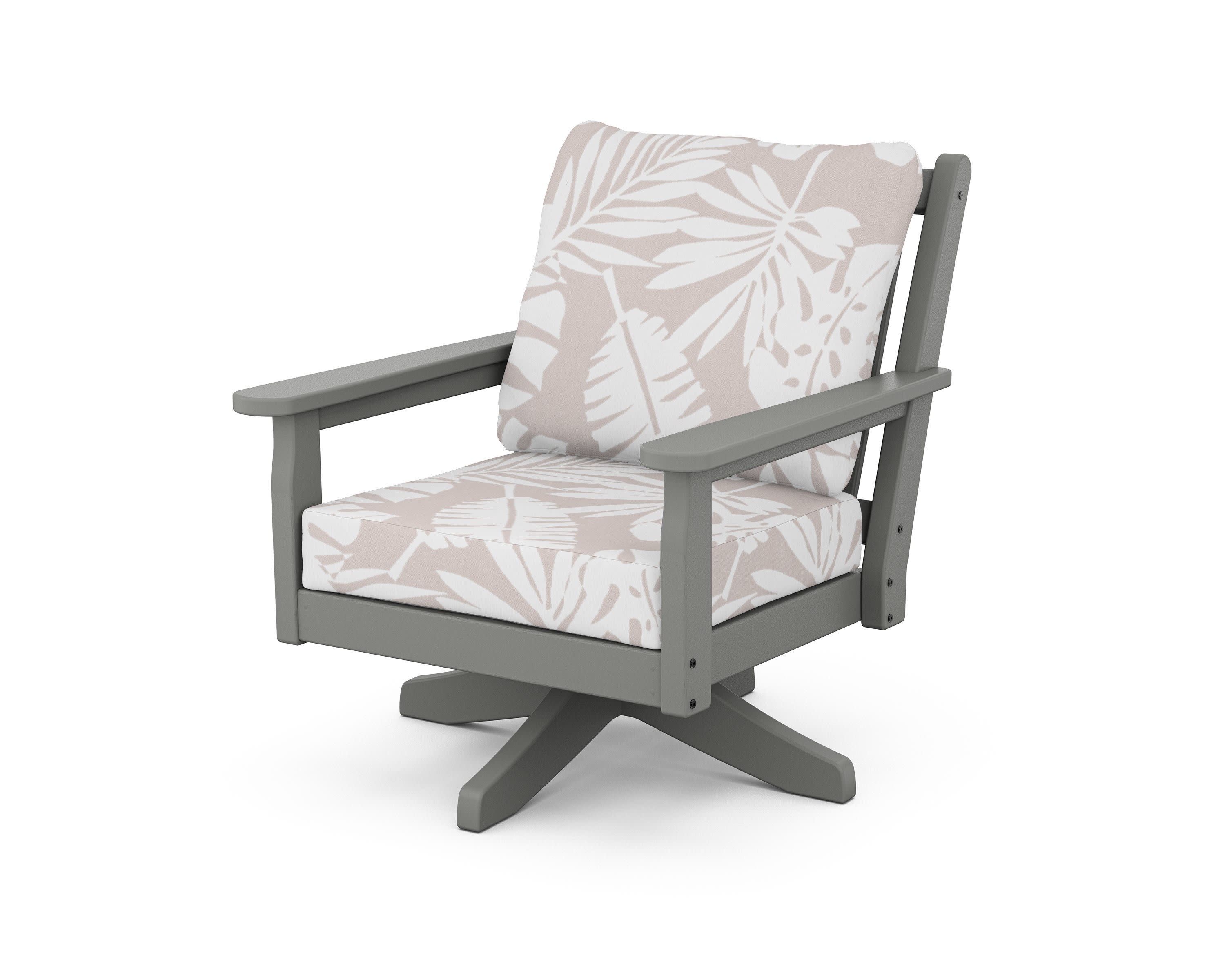 Chippendale Deep Seating Swivel Chair in Slate Grey / Leaf Dune Burlap