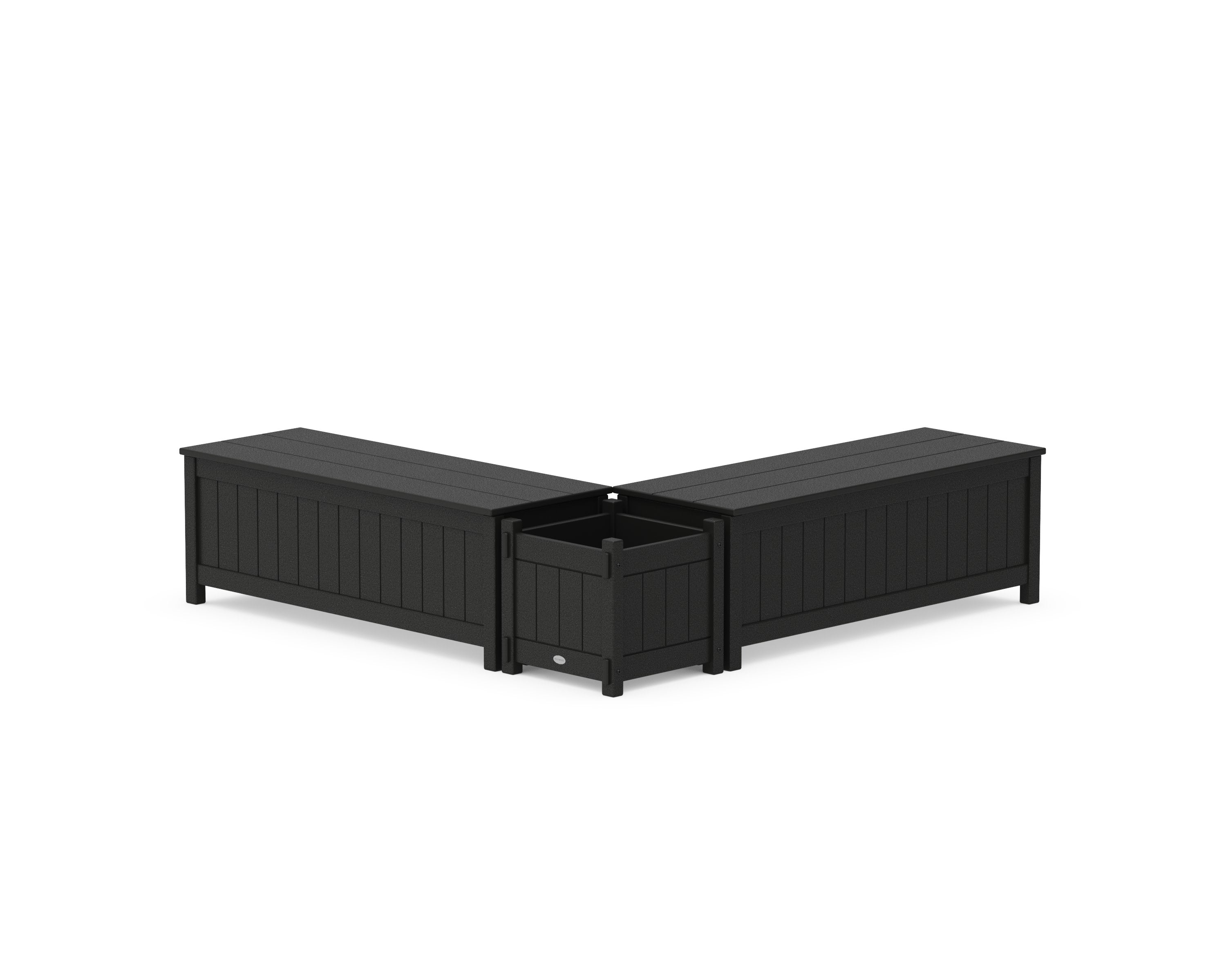 48" Vineyard L- Shaped Planter Storage Bench Set in Black