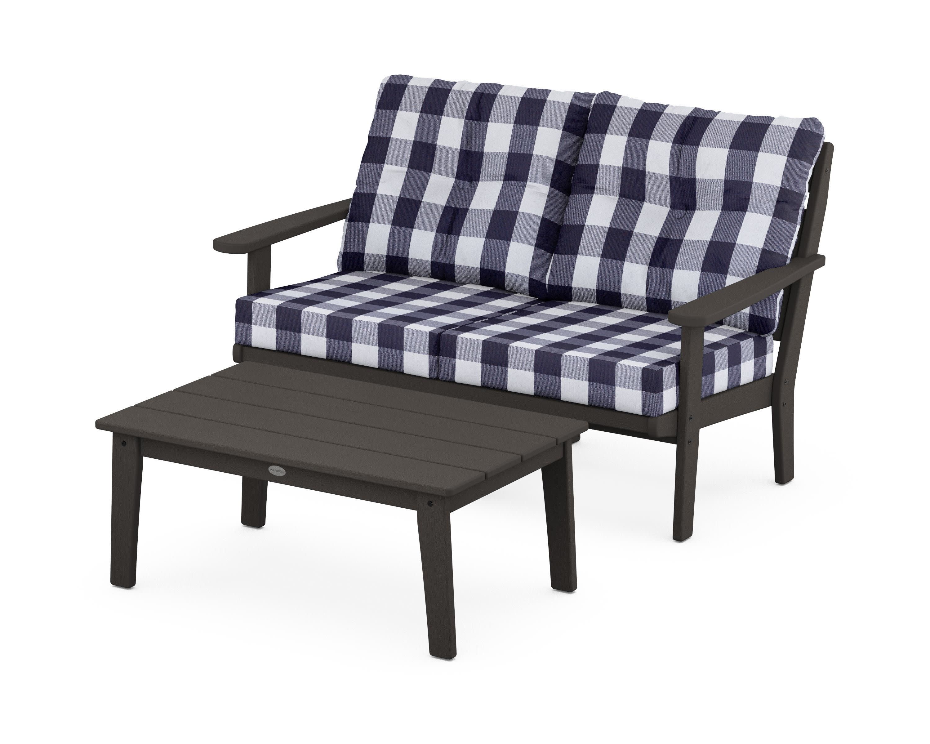 Lakeside 2-Piece Lounge Loveseat Set in Vintage Coffee / Buffalo Plaid Navy