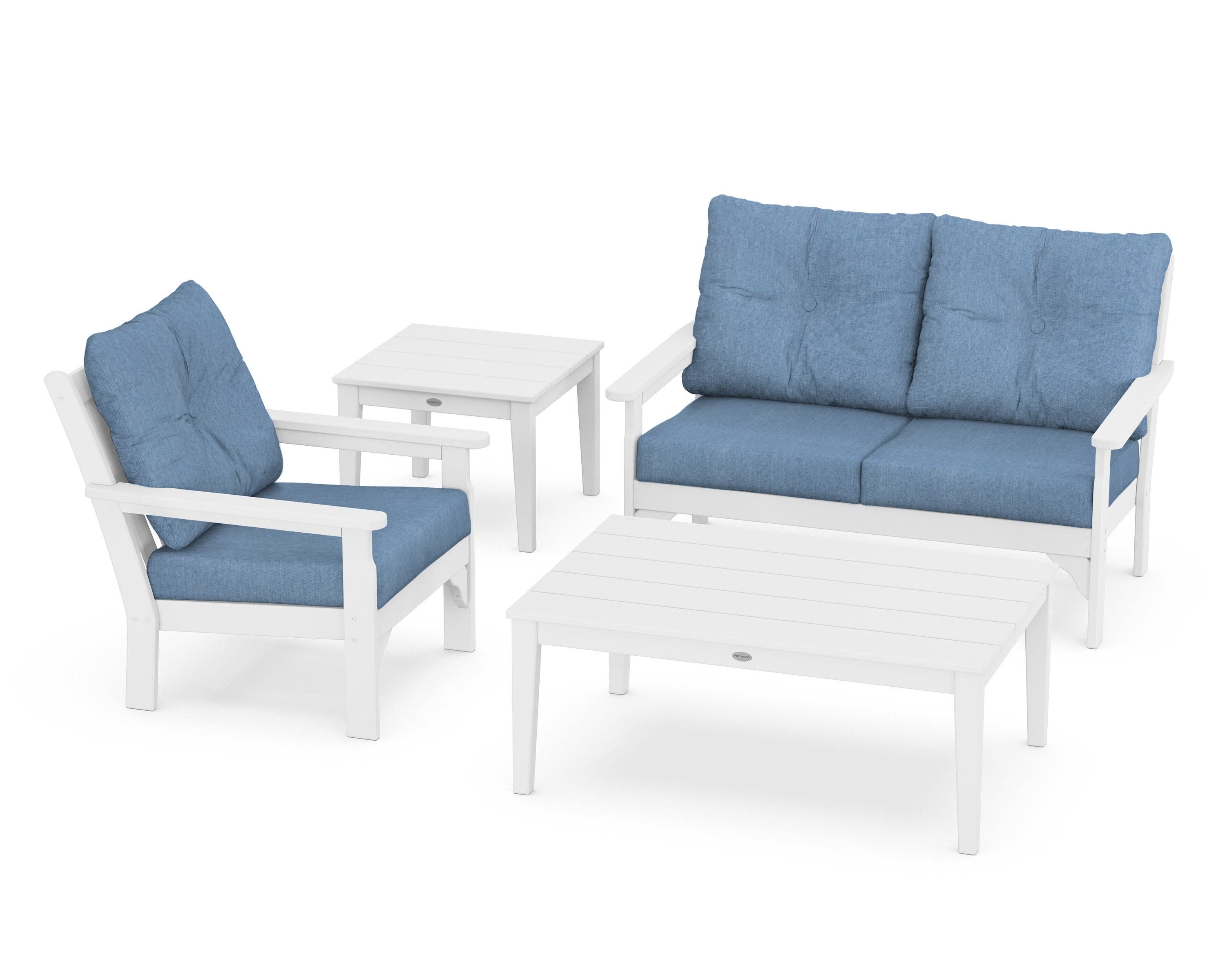 Vineyard 4-Piece Deep Seating Set in White / Sky Blue