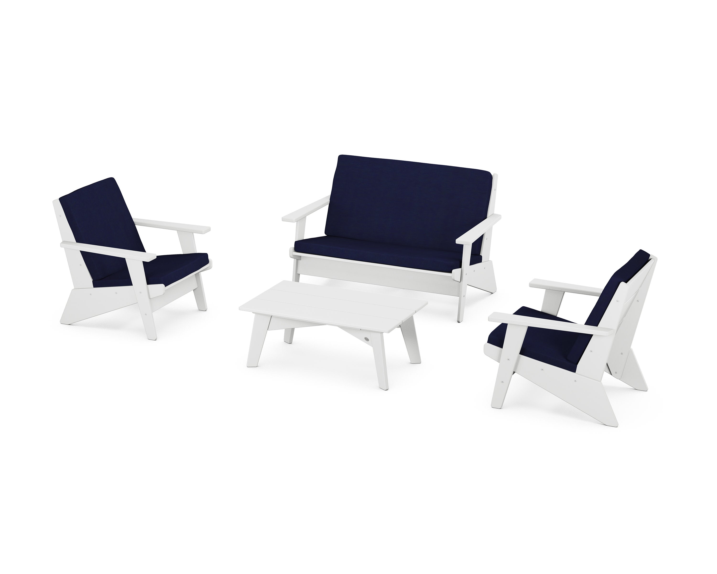 Riviera Modern Lounge 4-Piece Set in White / Navy
