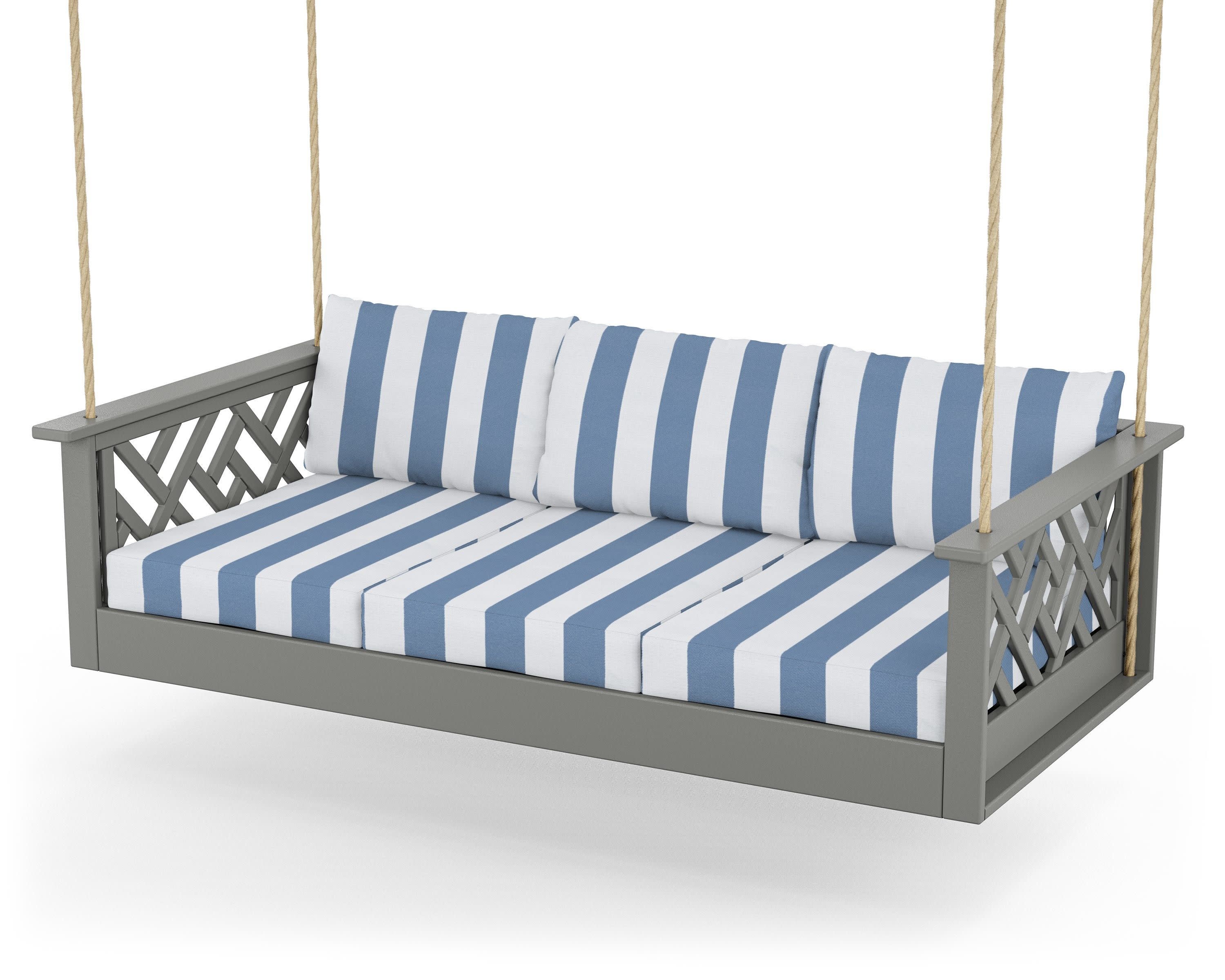 Chippendale Daybed Swing in Slate Grey / Cabana Stripe Sky Blue