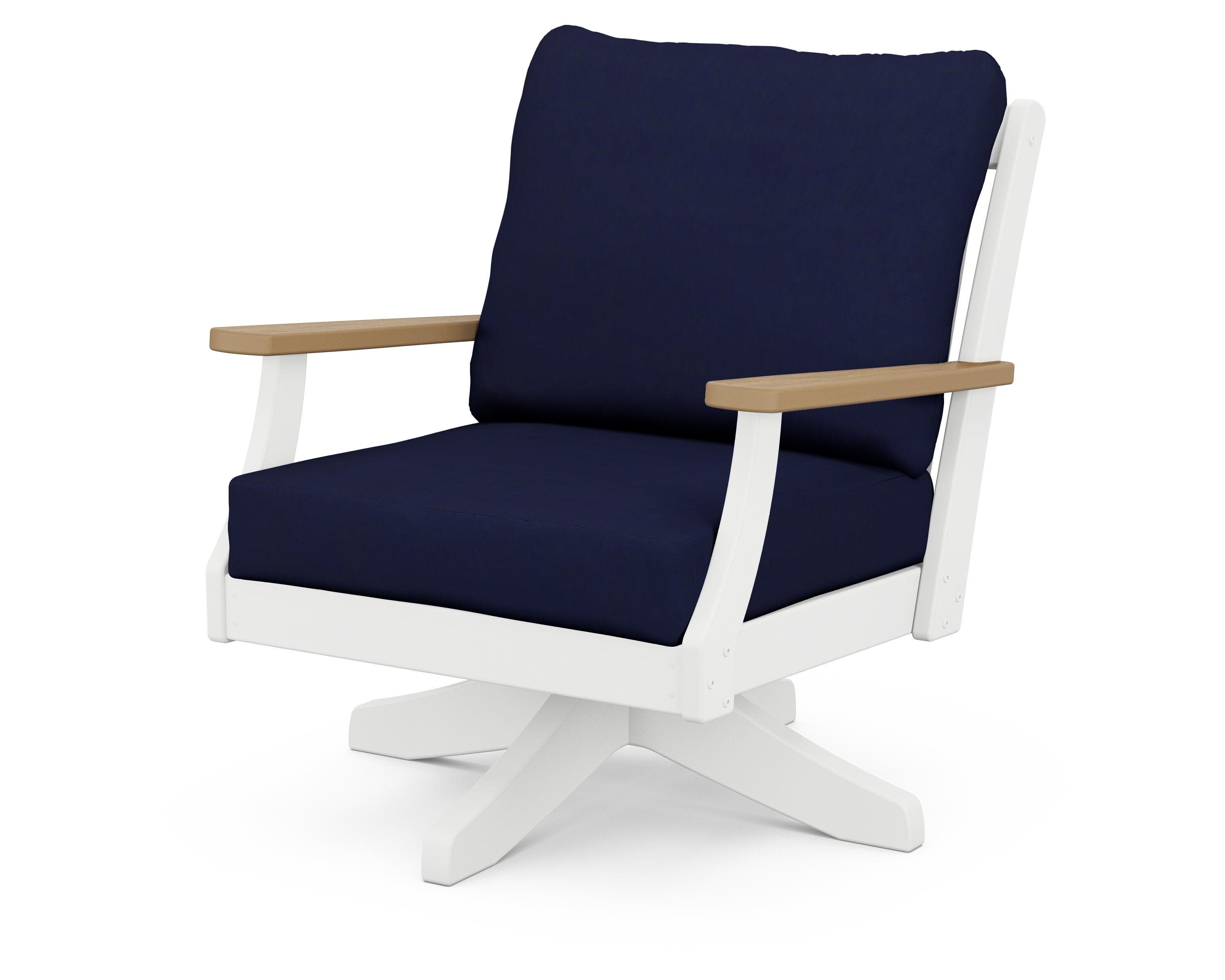 Braxton Deep Seating Swivel Chair in White / Natural / Navy
