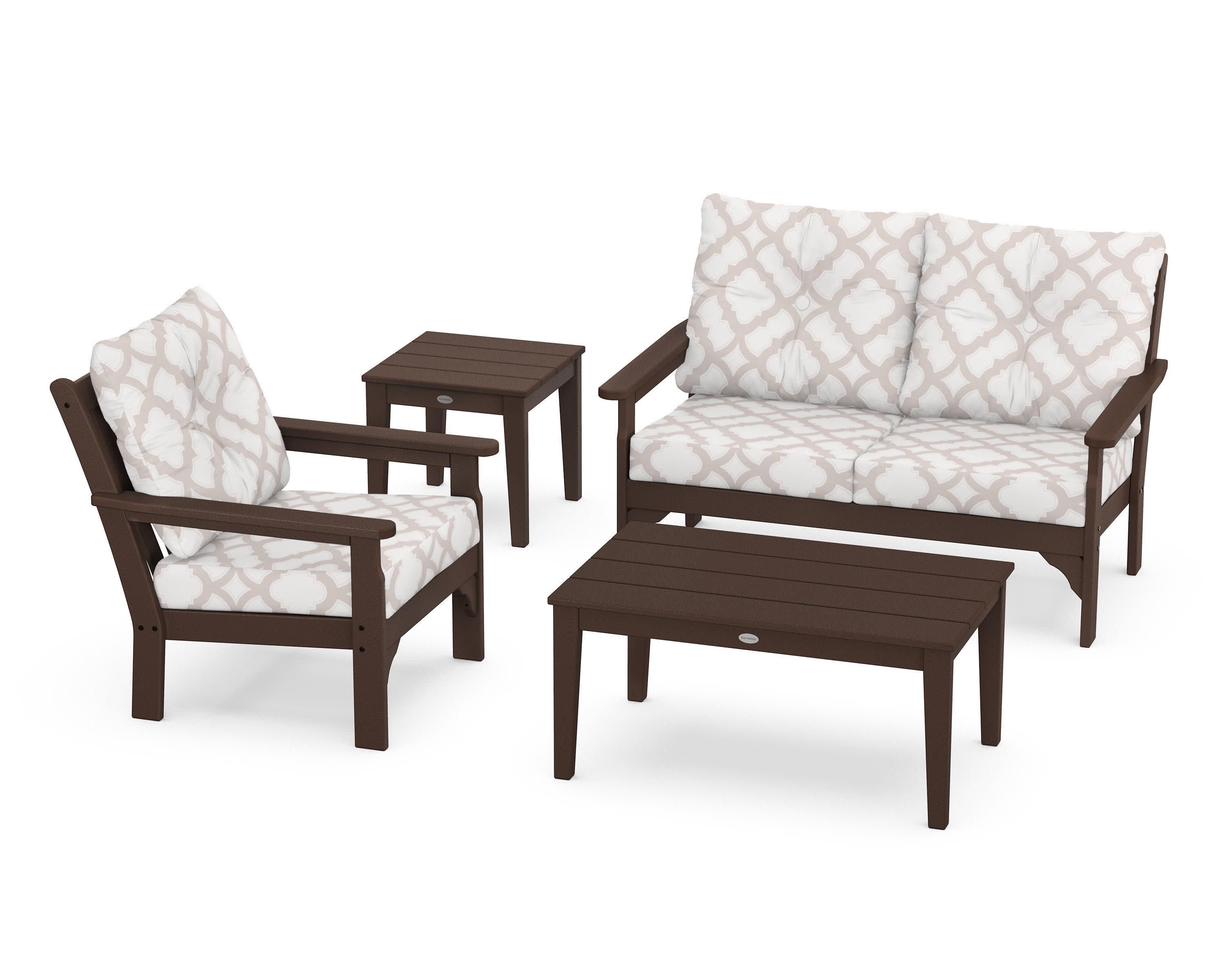Vineyard 4-Piece Deep Seating Set in Mahogany / Trellis Dune Burlap