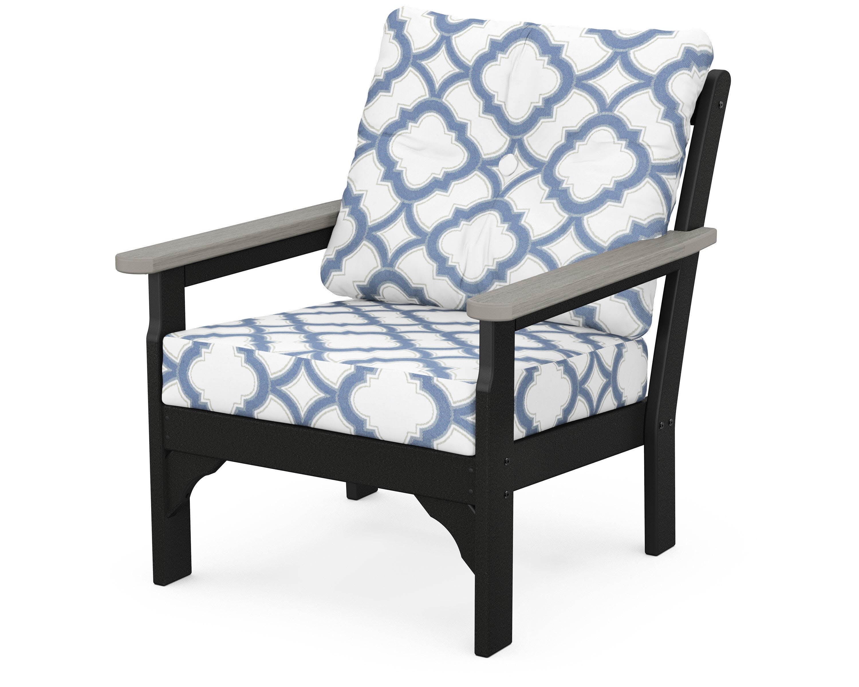 Vineyard Deep Seating Chair in Black / Driftwood / Trellis Sky Blue