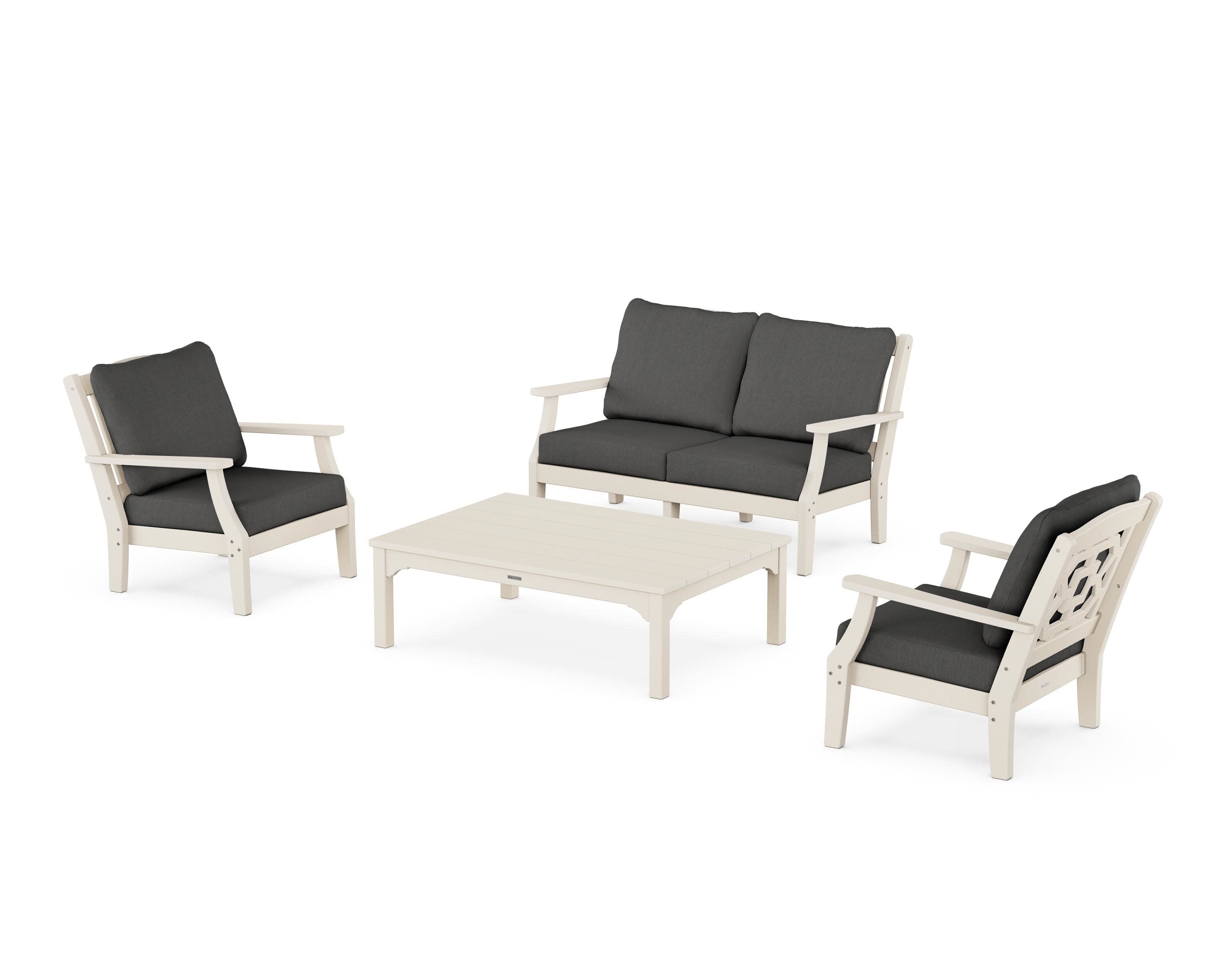 Chinoiserie 4-Piece Deep Seating Set with Loveseat in Sand / Spectrum Carbon